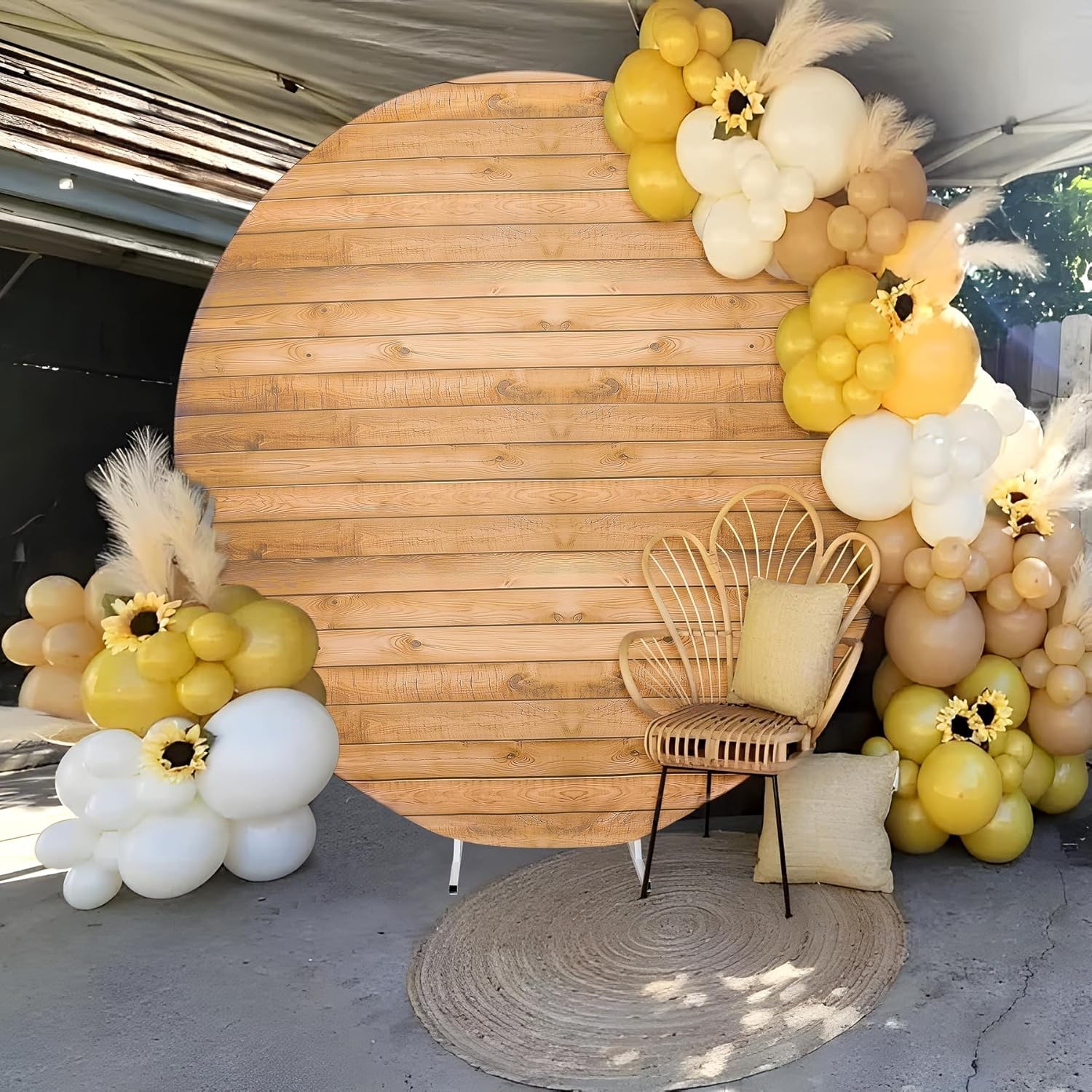 Wood Grain Round Arch Backdrop Cover 7.2ft Wrinkle Free Wedding Party Decor