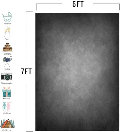 Dark Grey Abstract Backdrop for Photography Vintage Black Headshot 5x7ft