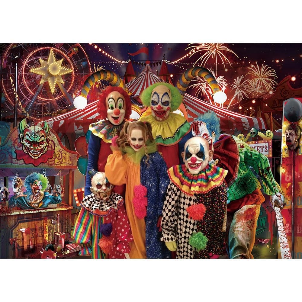 5.9×3.6ft Horror Circus Halloween Party Backdrop Scary Clown Halloween Backdr…