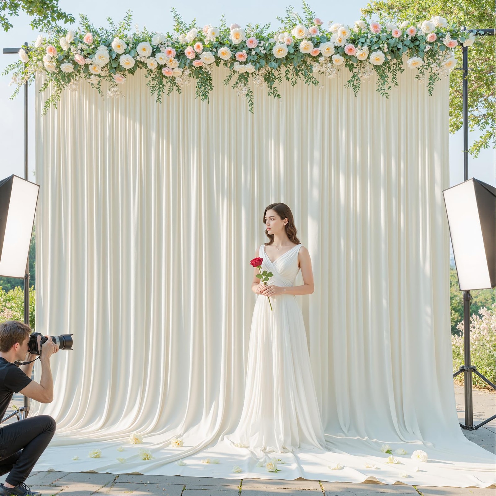10x10ft Cream White Backdrop Curtains for Wedding Parties Wrinkle Free Blue C…