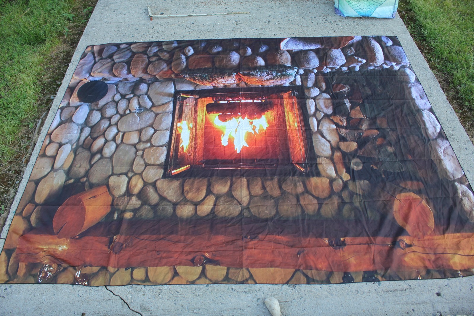 Christmas Fireplace Backdrop ~6×8′ Photography Rocks Cozy Winter Holiday Pillows