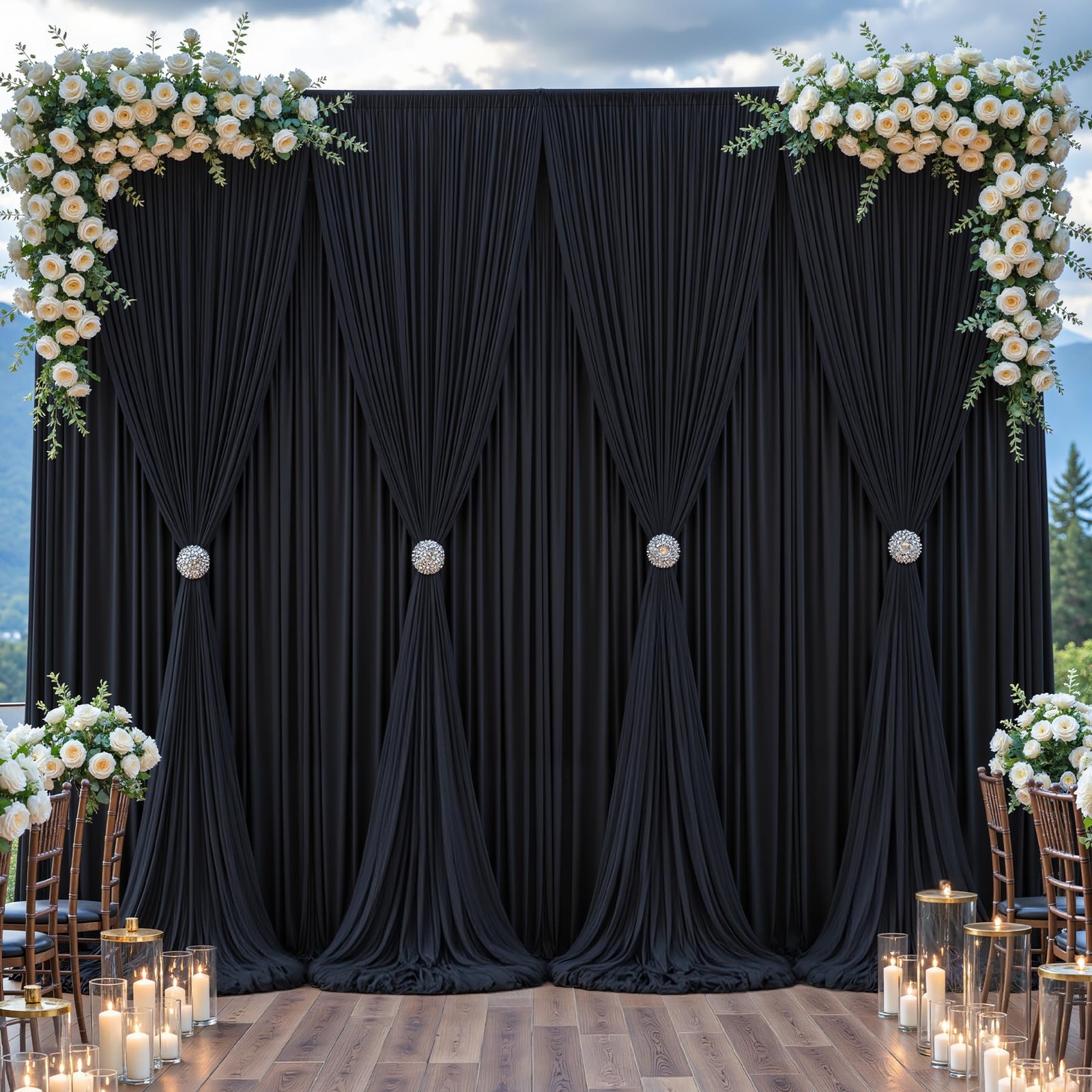 Black Tulle Backdrop Curtain 5×10 Ft Wrinkle Free Drapes Wedding Party Decor