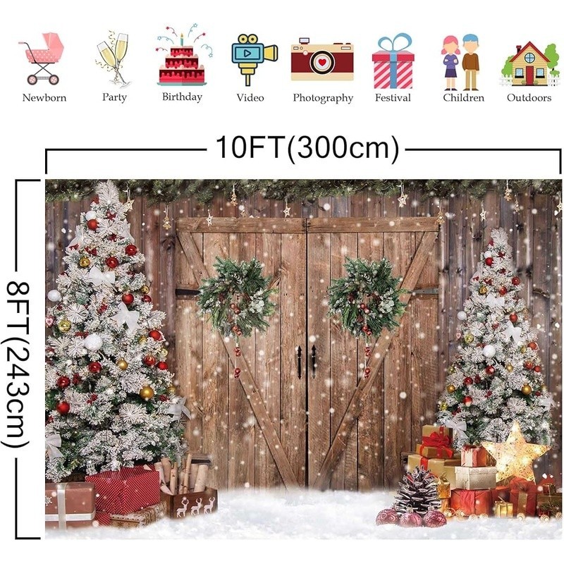 10x8FT Polyester Fabric Winter Rustic Barn Wood Door Photography Backdrop