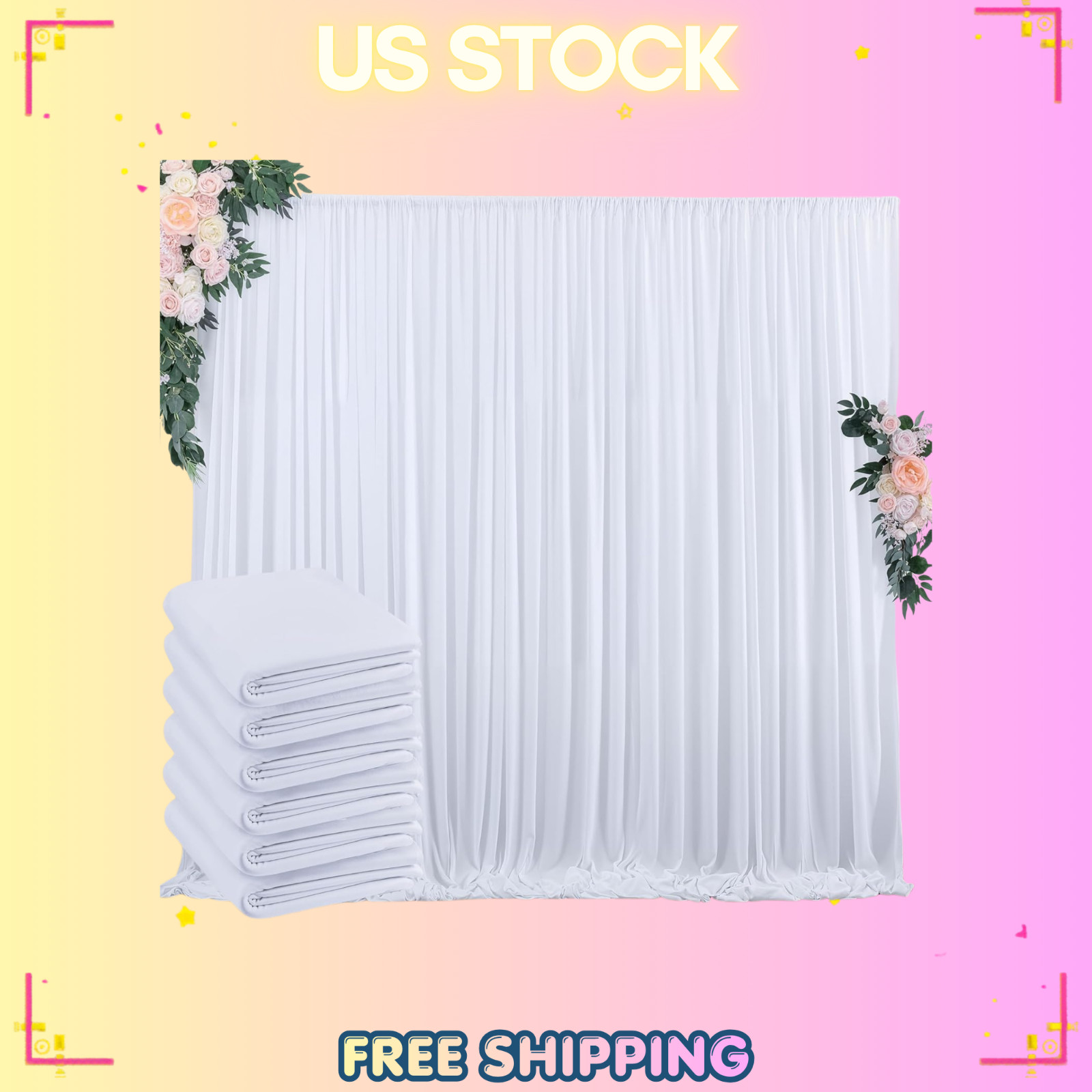 30 ft x 10 ft Wrinkle Free White Backdrop Curtain for Wedding Parties