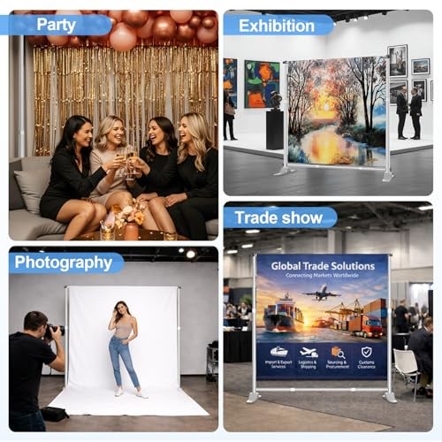 8 x 8FT Backdrop Banner Stand, Heavy Duty Adjustable Photo 8x8ft Silver