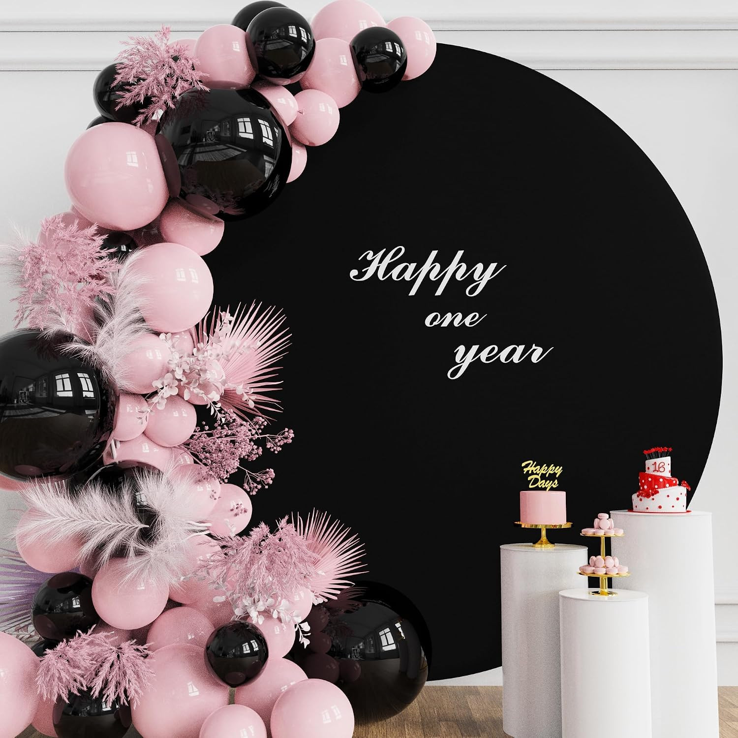 7.2FT Round Black Backdrop Cover with Buckles for Arch Support