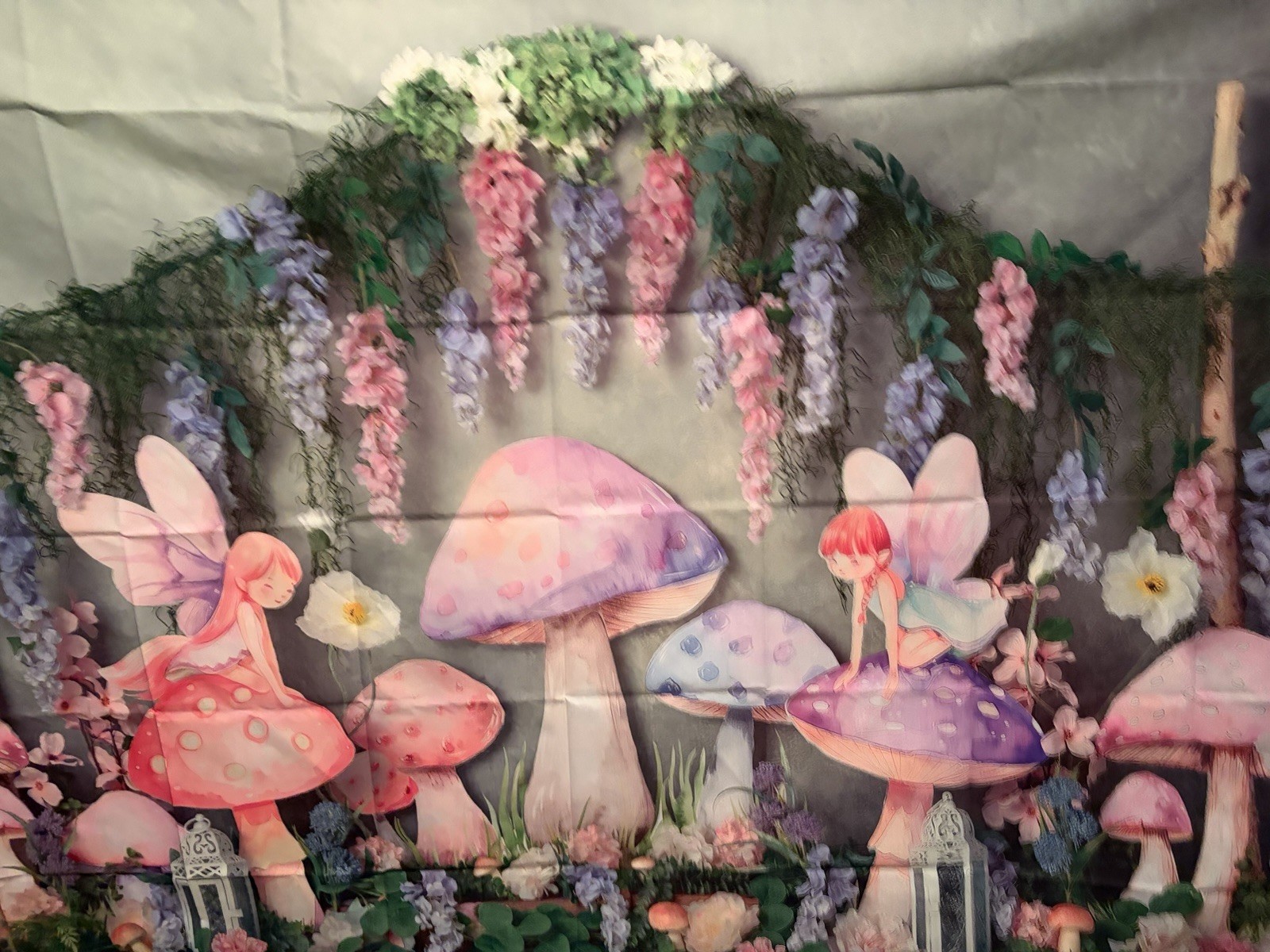 Fairy Mushroom Backdrop Enchanted Garden Photo Background Pink Purple 7 Ft X 5