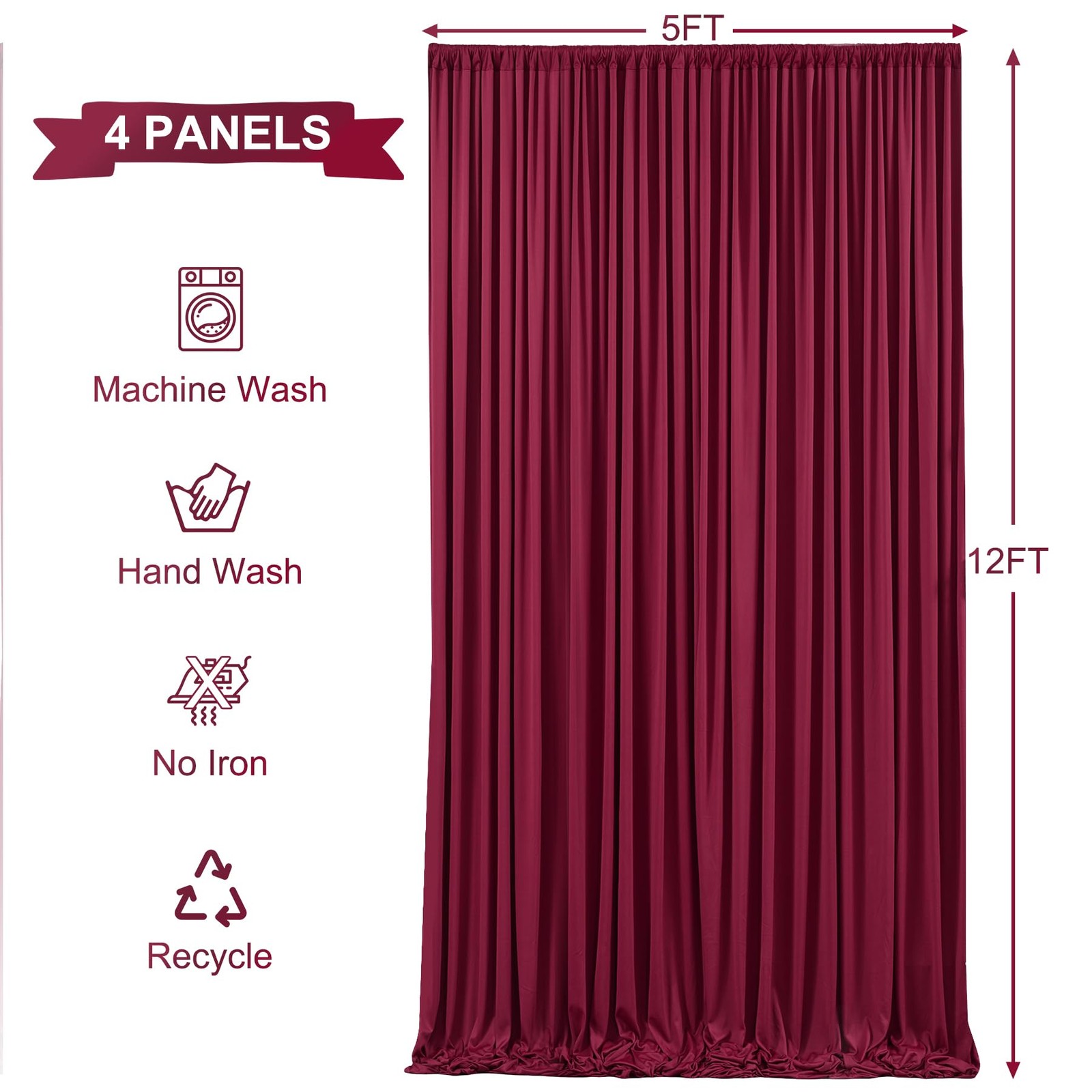 4 PCS Burgundy Backdrop Curtains 20×12 Ft Wedding Party Photo Drapes Maroon