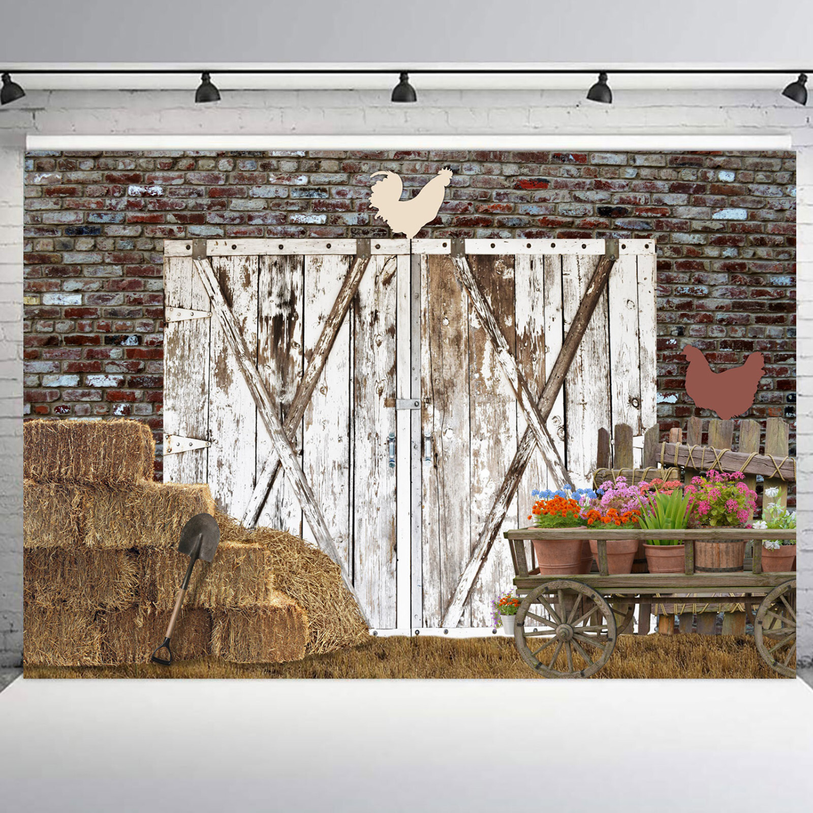 10x8ft Farmhouse Wildflower Rustic Wood Barn DoorPhoto Background Studio Props
