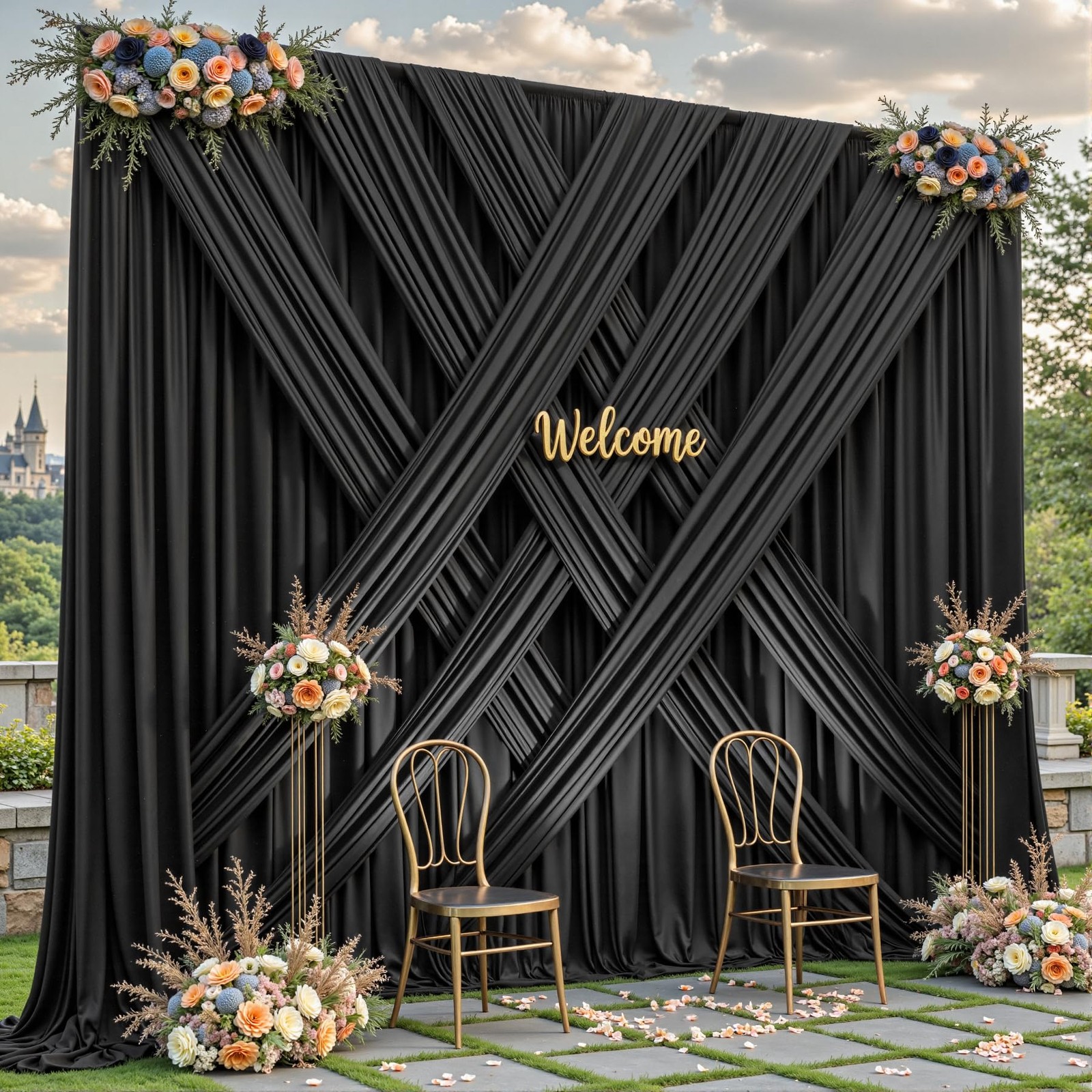 10 Panels Black Backdrop Curtains – Wrinkle Free W4′ x H10′(10 panels),