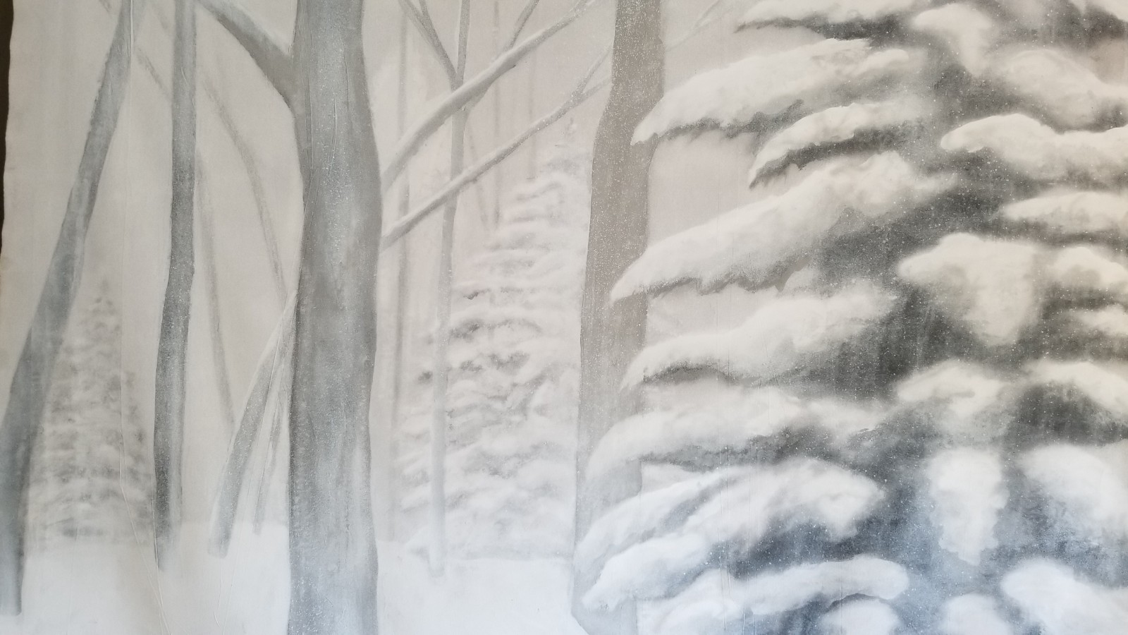 Snow / Winter / Forest Scene _ Airbrushed Muslin Photography Backdrop_Detailed