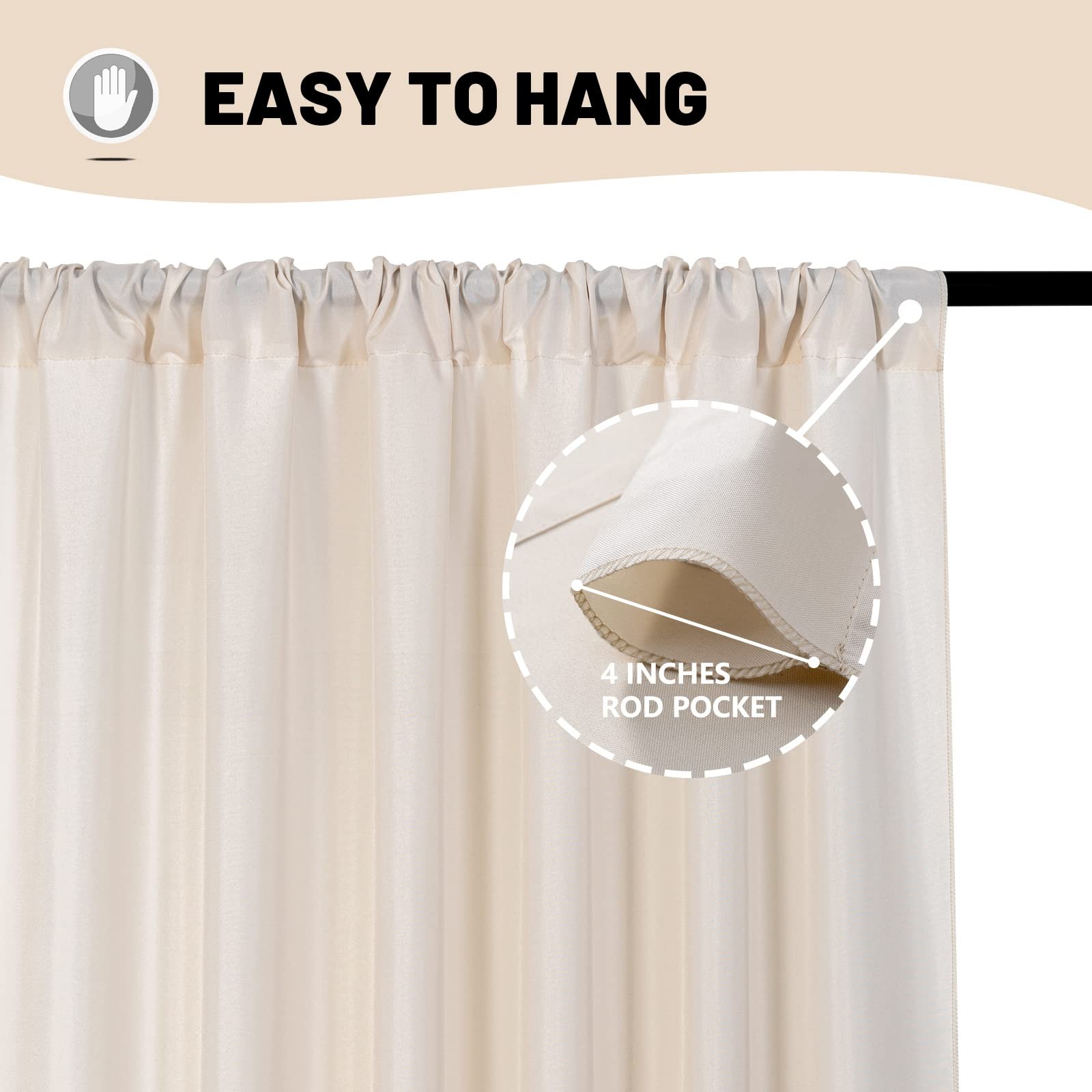 2 PCS 5×10 Ft Beige Backdrop Curtains Fabric Drapes Rod Pocket Light Filtering