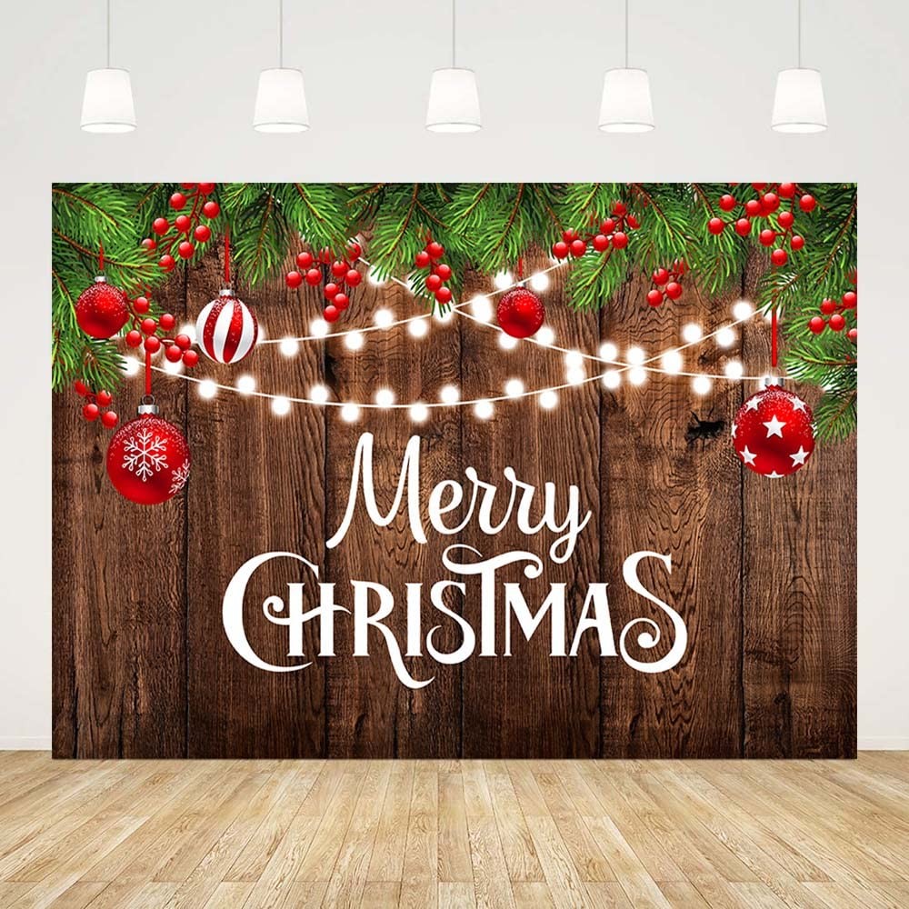7x5ft Merry Christmas Backdrop Rustic Wooden Xmas Decorations Photography Bac…