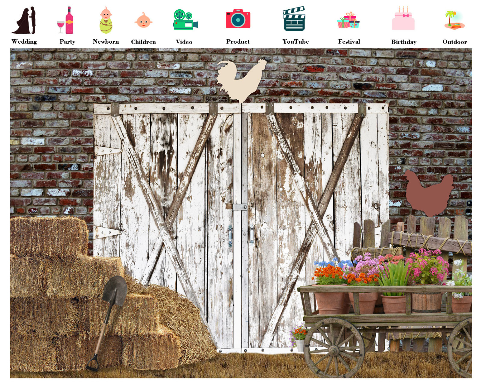 10x8ft Farmhouse Wildflower Rustic Wood Barn DoorPhoto Background Studio Props