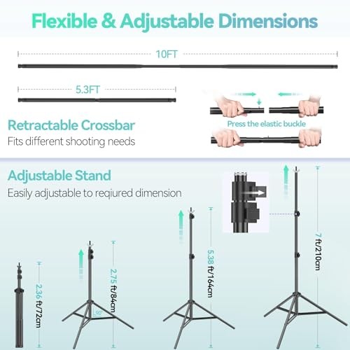 Portable Photography Backdrop Stand Kit 7 x 7*10ft Stand/6*9ft Backdrop White