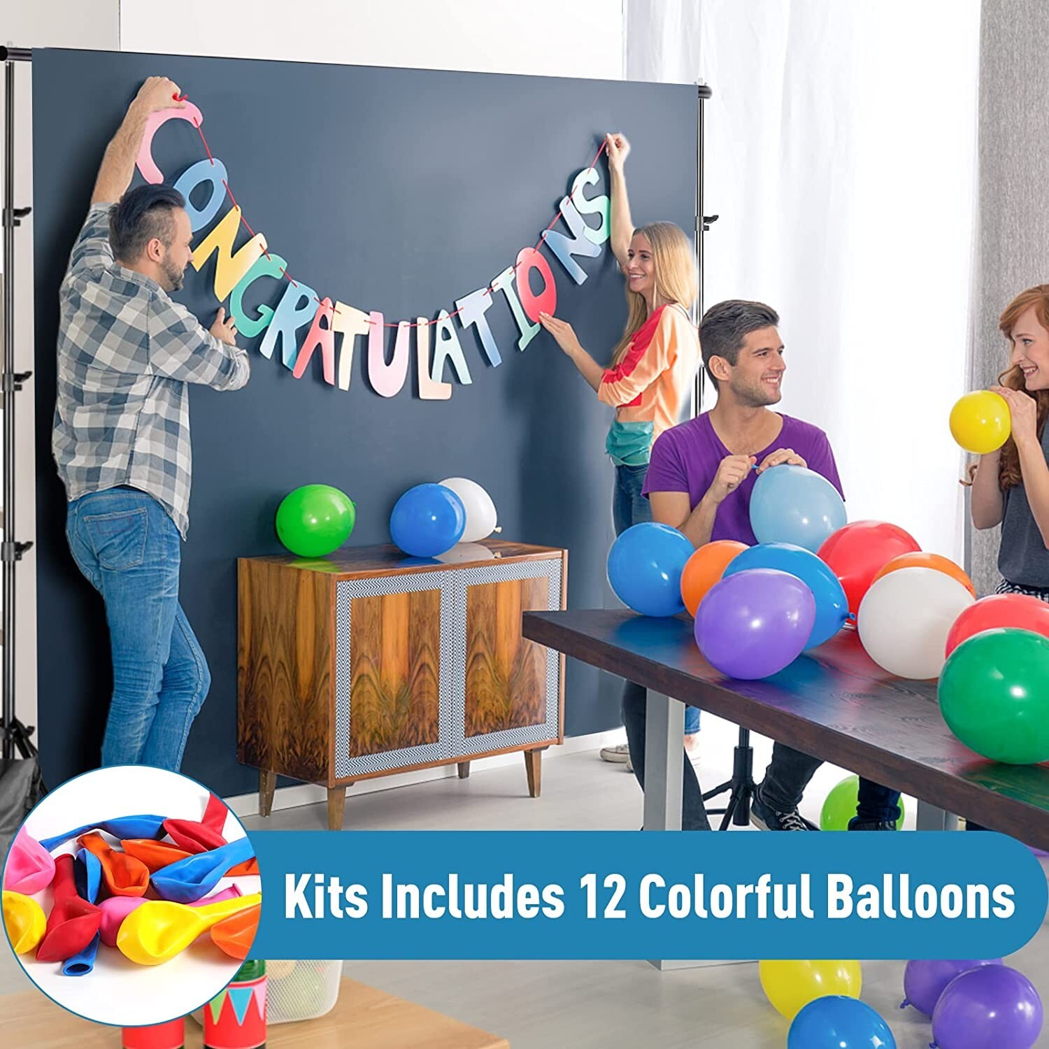 ZBWW Adjustable Backdrop Stand 8.5x10ft Photo Video Studio w/ 12 pcs Balloons