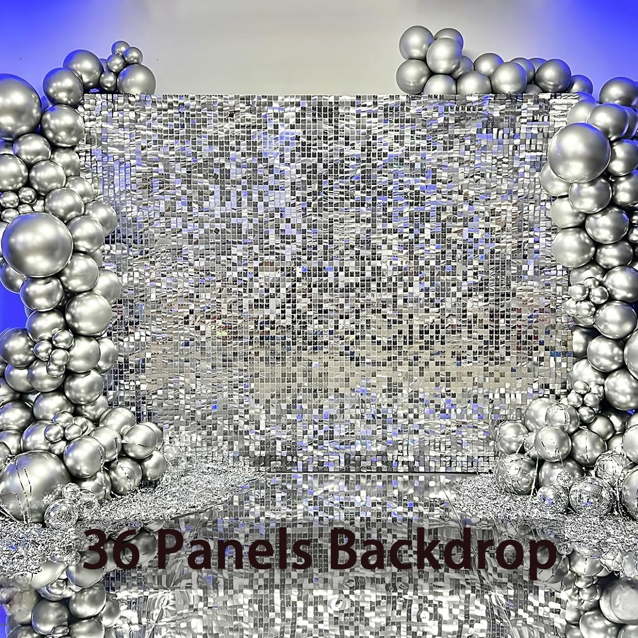 Silver Shimmer Wall Backdrop Sequin Panel – 36Pcs 12×12 Inch, Square