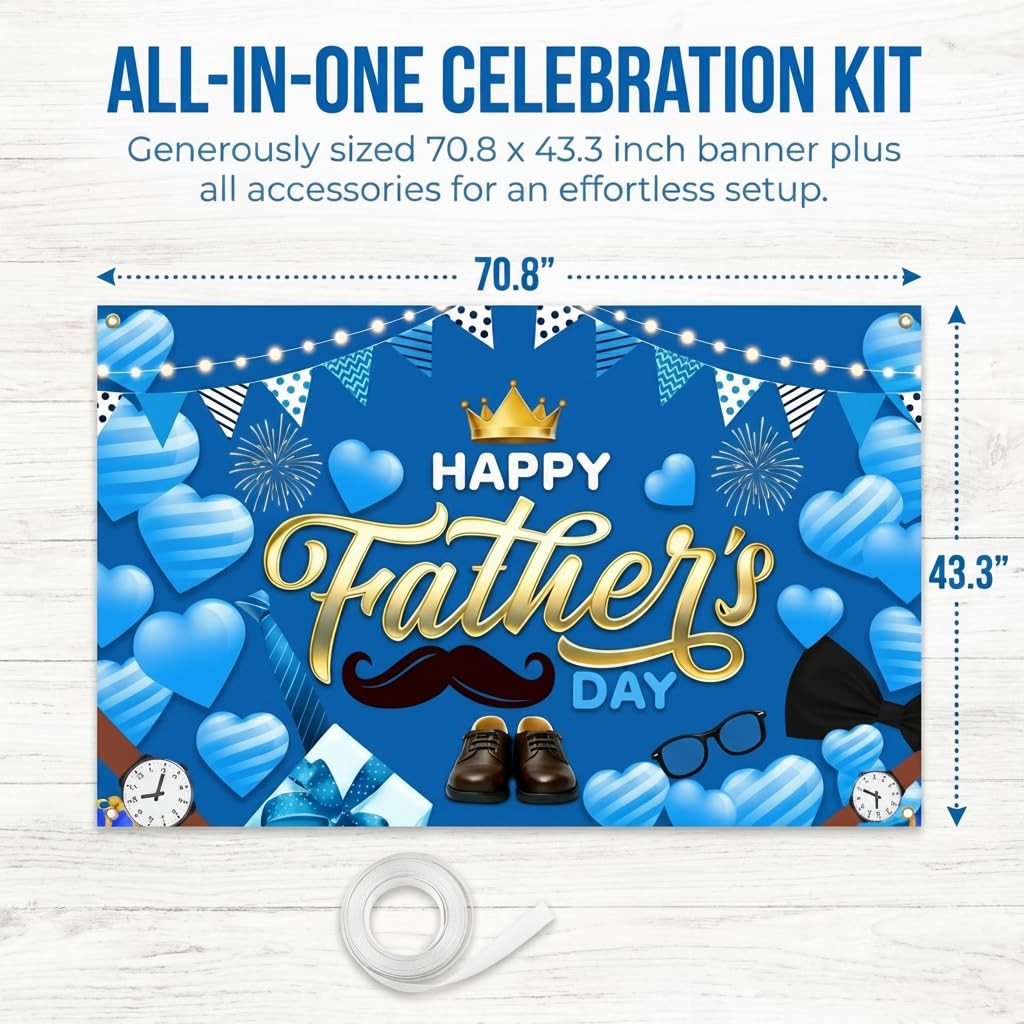 Happy Fathers Day Banner Decorations Extra Large 70.8×43.3in Waterproof Best …