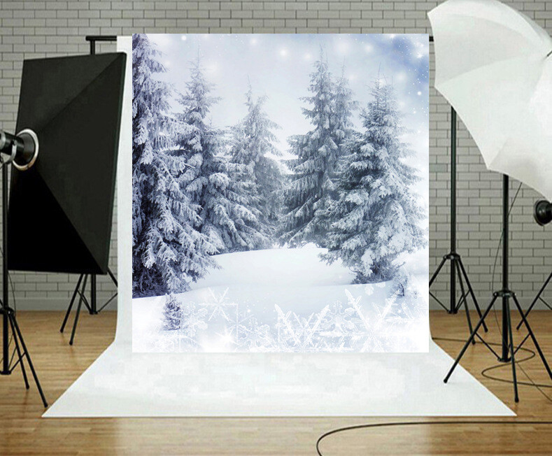 Winter Snow Forest Trees Photography Backdrop Photo Studio Background Props