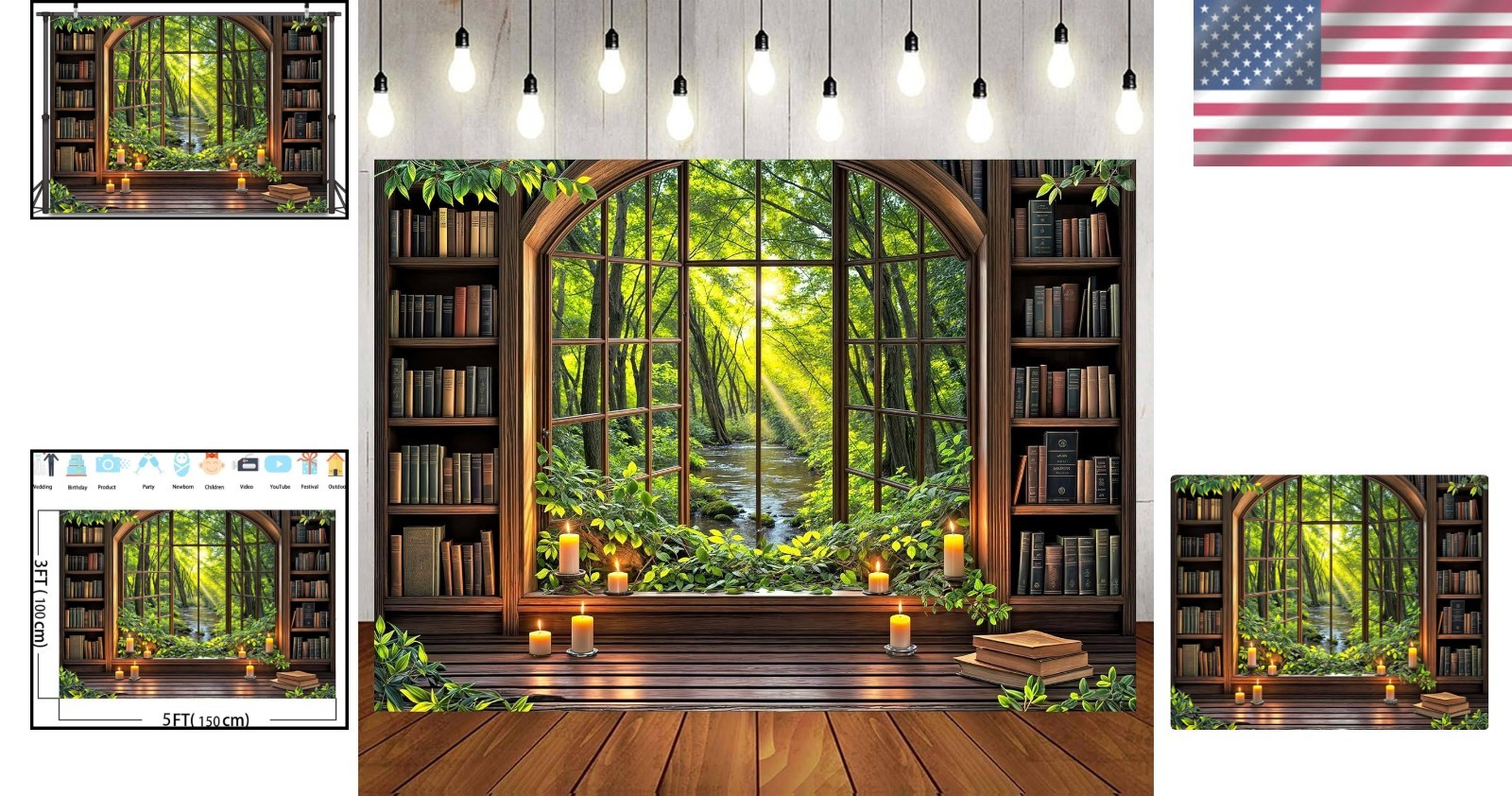 Vintage Forest Bookshelf Backdrop for Zoom Meetings
