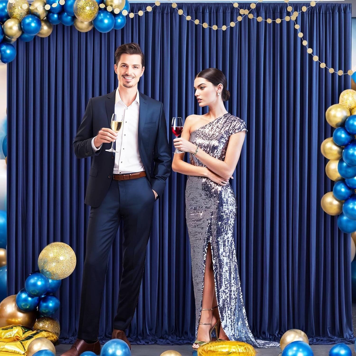 2 PCS 5×10 Ft Navy Blue Backdrop Curtain Wrinkle Free Photo Background Drape