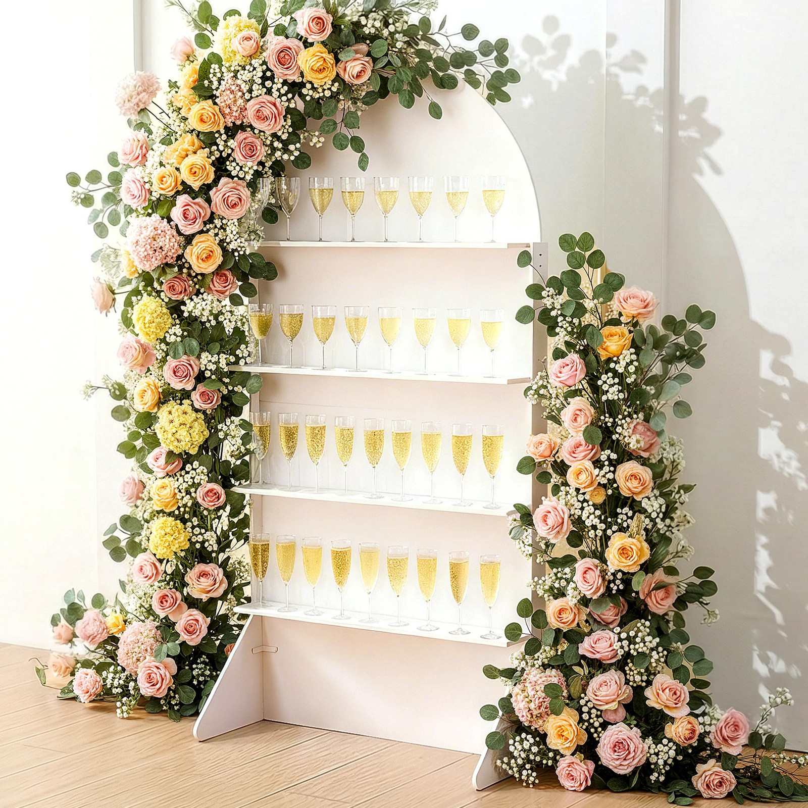Sicrifety 5.9 ft 4-Tier Champagne Wall 70 x 35.43 x 24.6 inches, White