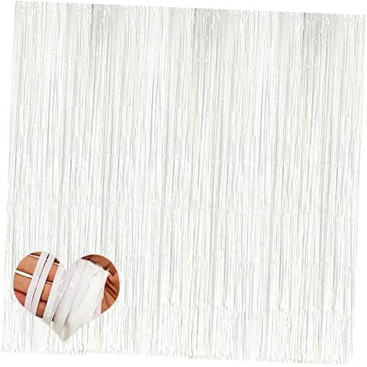 4 Pack White Fringe Curtain Backdrop, 3.2Ft x 6.6Ft Metallic Macaron White