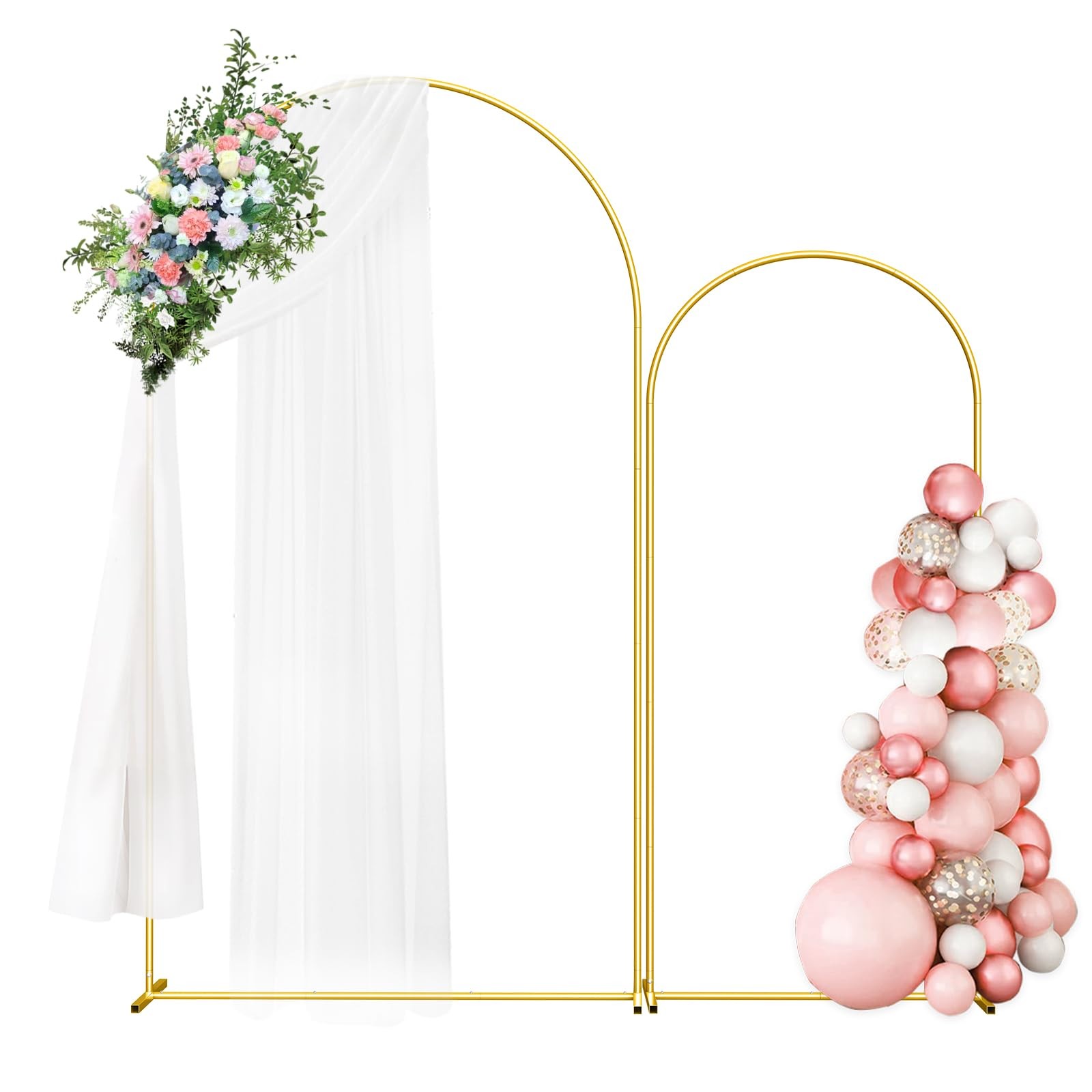 Wedding Arch Backdrop Stand Set of 2 (7.3FT/6FT), Gold Metal Arch Backdrop St…