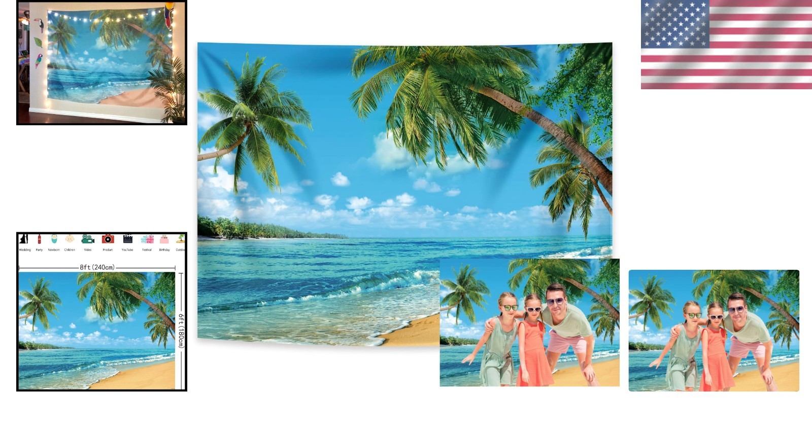 Vibrant Tropical Beach Backdrop 8x6ft – Perfect for Fun Summer Celebrations