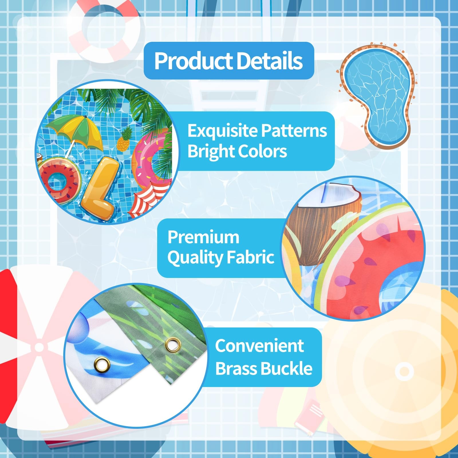 7 x 5 FT Pool Party Backdrop – Extra Large 7 x 5 feet, Multicolor