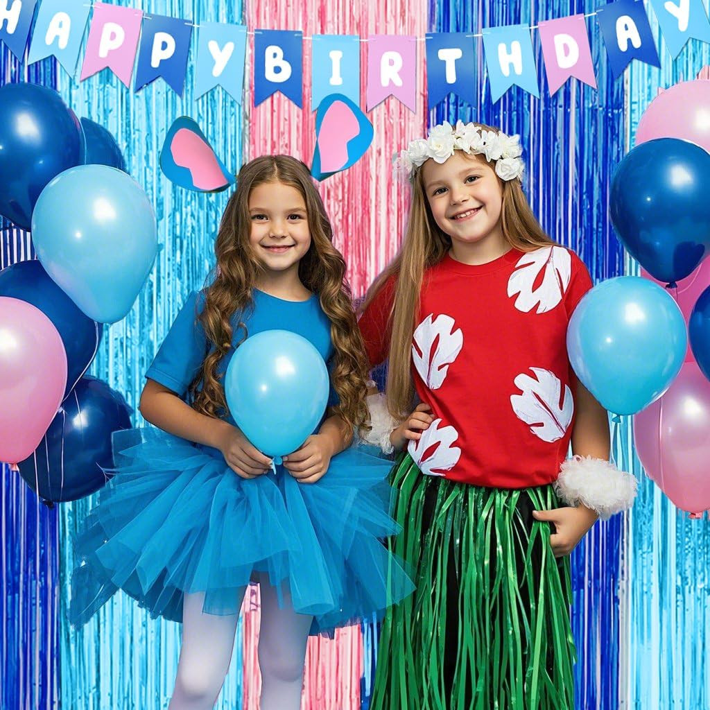 Cartoon Birthday Decorations, 2 Pack Luau Party Photo Booth Props, Blue Pink Fri