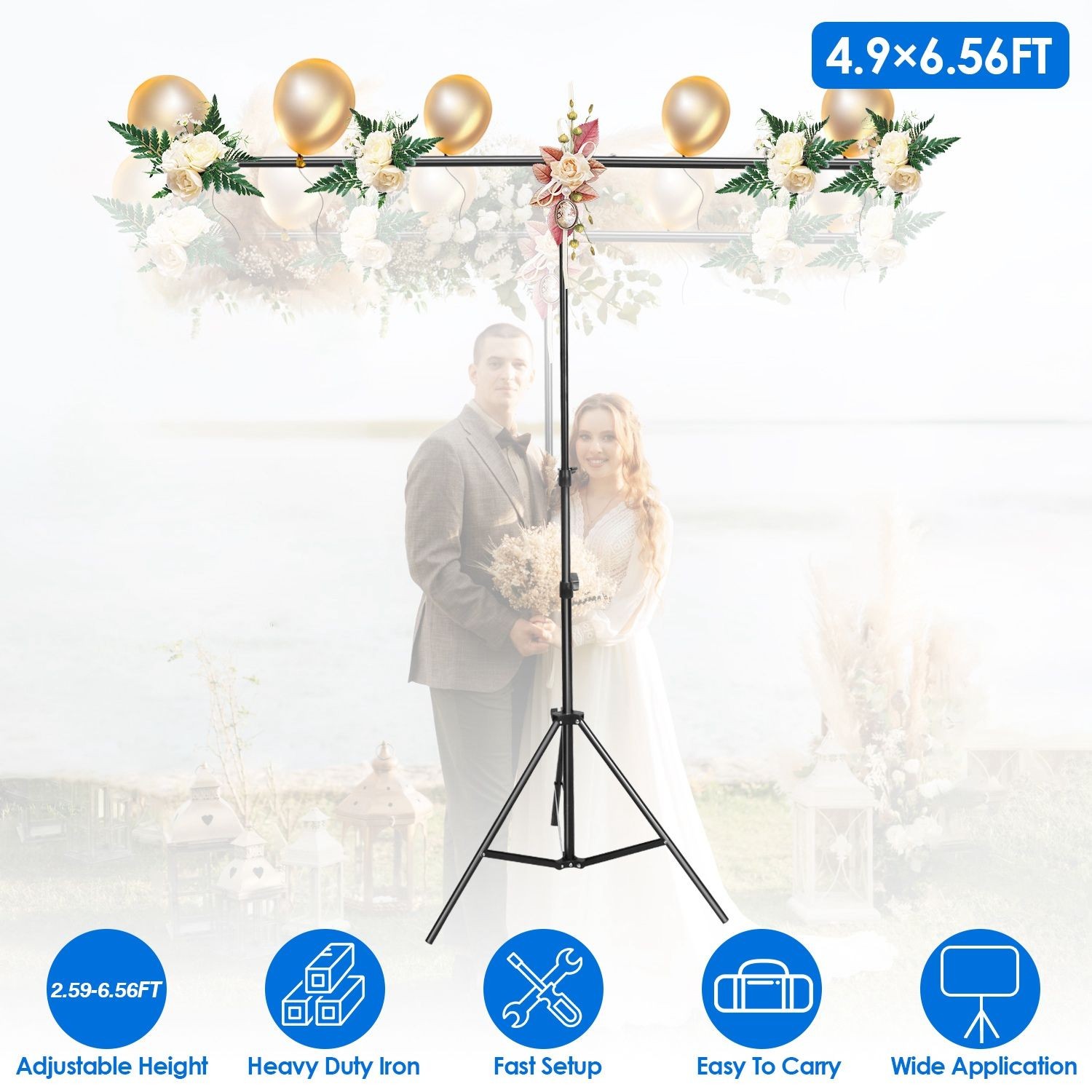 5×6.5FT Heavy-Duty T-Shape Backdrop Stand, adjustable photo/video support