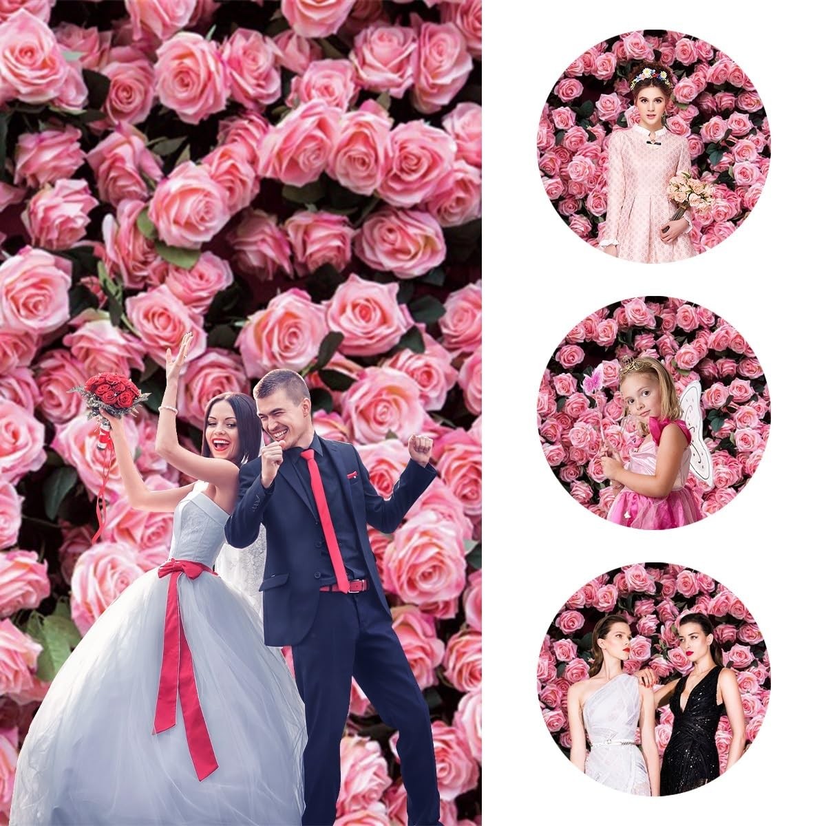 Pink Flower Blooming Rose Floral Wall Photography Background 7x5ft Mat