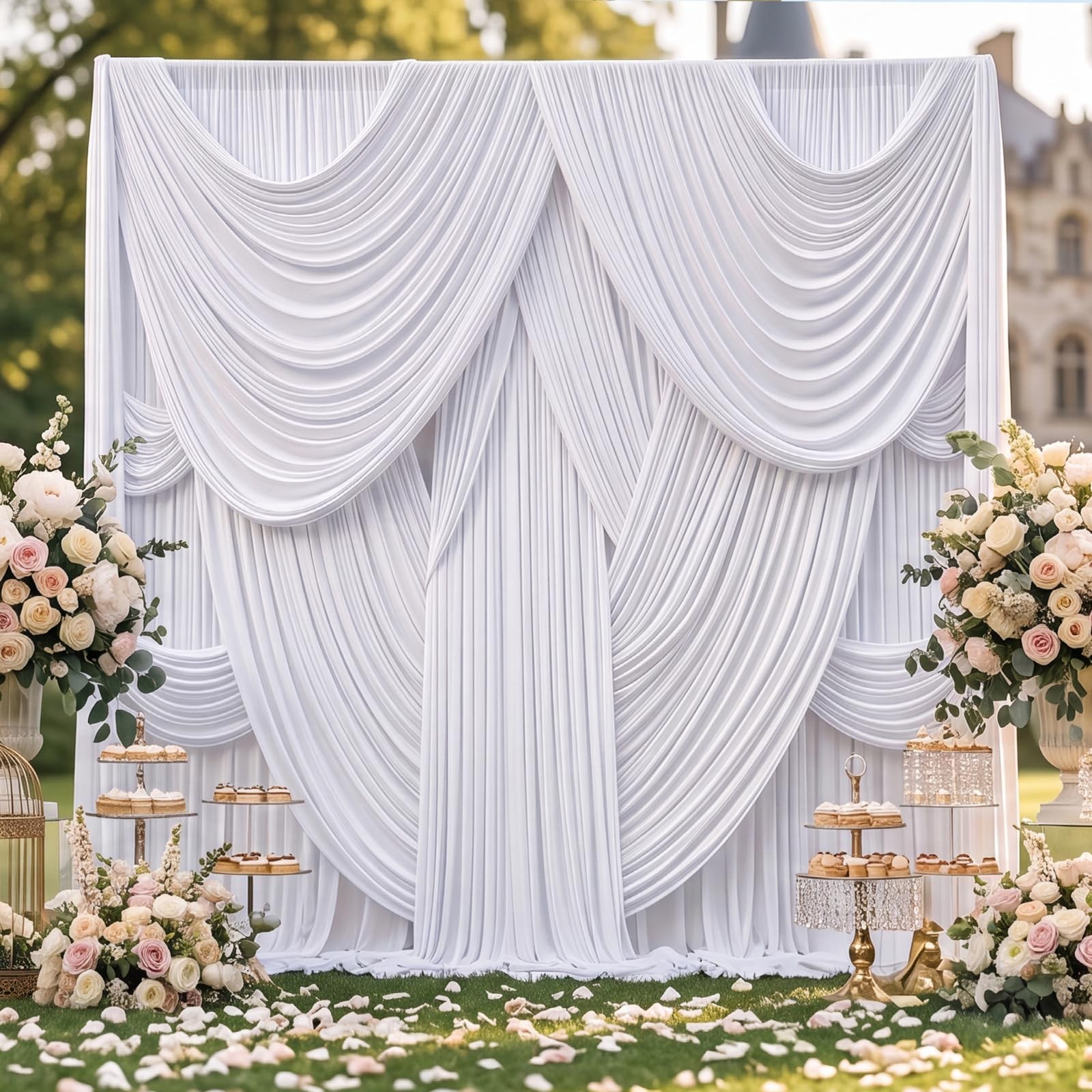 2 Panel Backdrop Curtain 10×14 FT White WrinkleFree Fabric Wedding Party