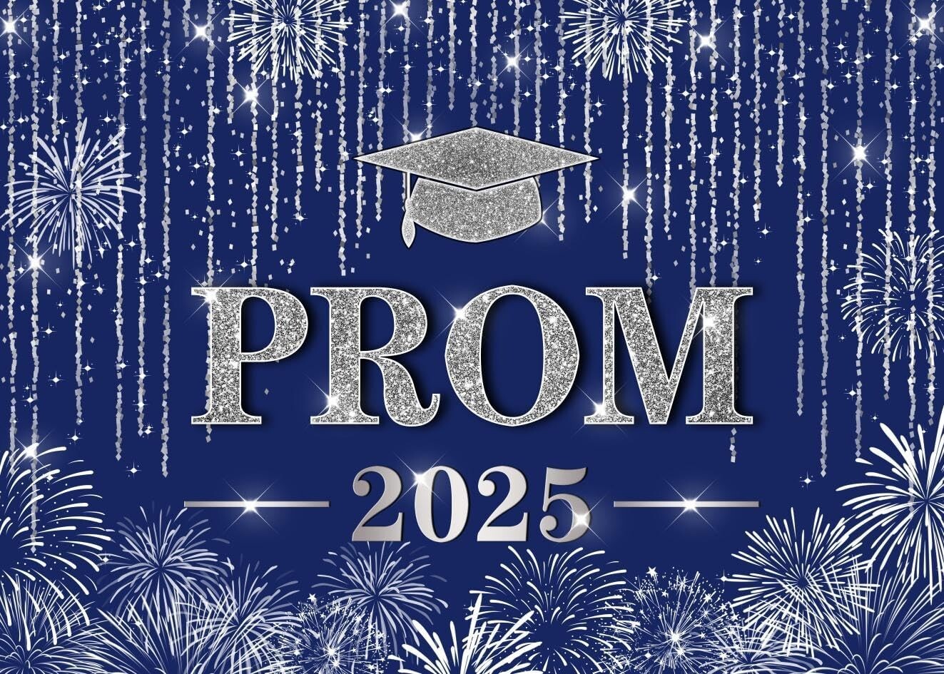 LYCGS 7X5ft Navy Blue and Silver Backdrop Class of 2025 Prom Party Decor Banner