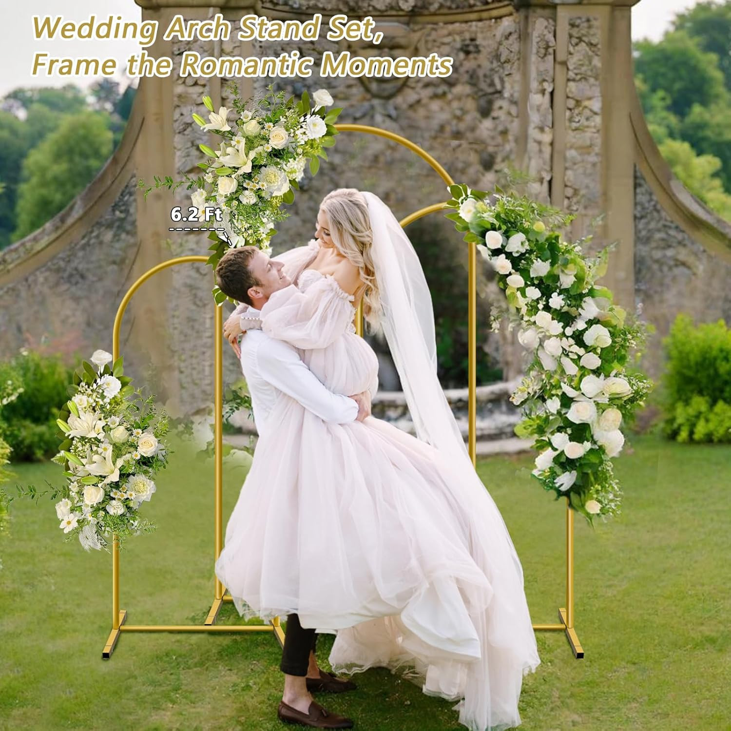 Metal Arch Backdrop Stand, Set of 3 (6/6.6/7.2 Ft) Wedding Arched Frame with 12