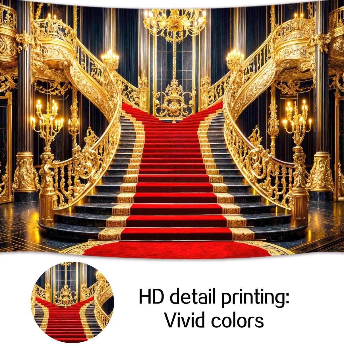 10X8FT Red Carpet Backdrops Golden Palace Gorgeous European Hall Photo Backdr…