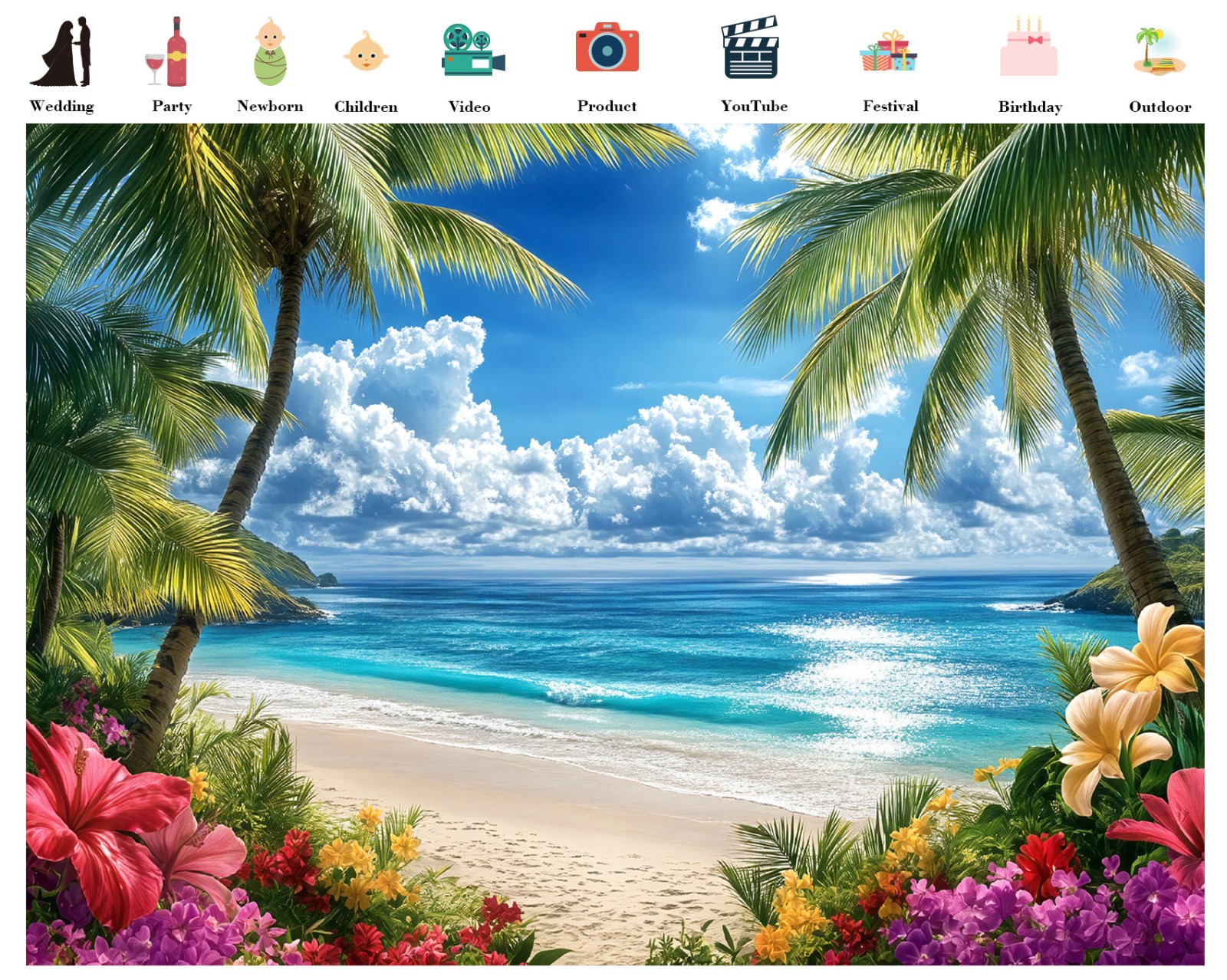 10x8ft Summer Tropical Green Palm Leaf Coastal Beach Background for Photography