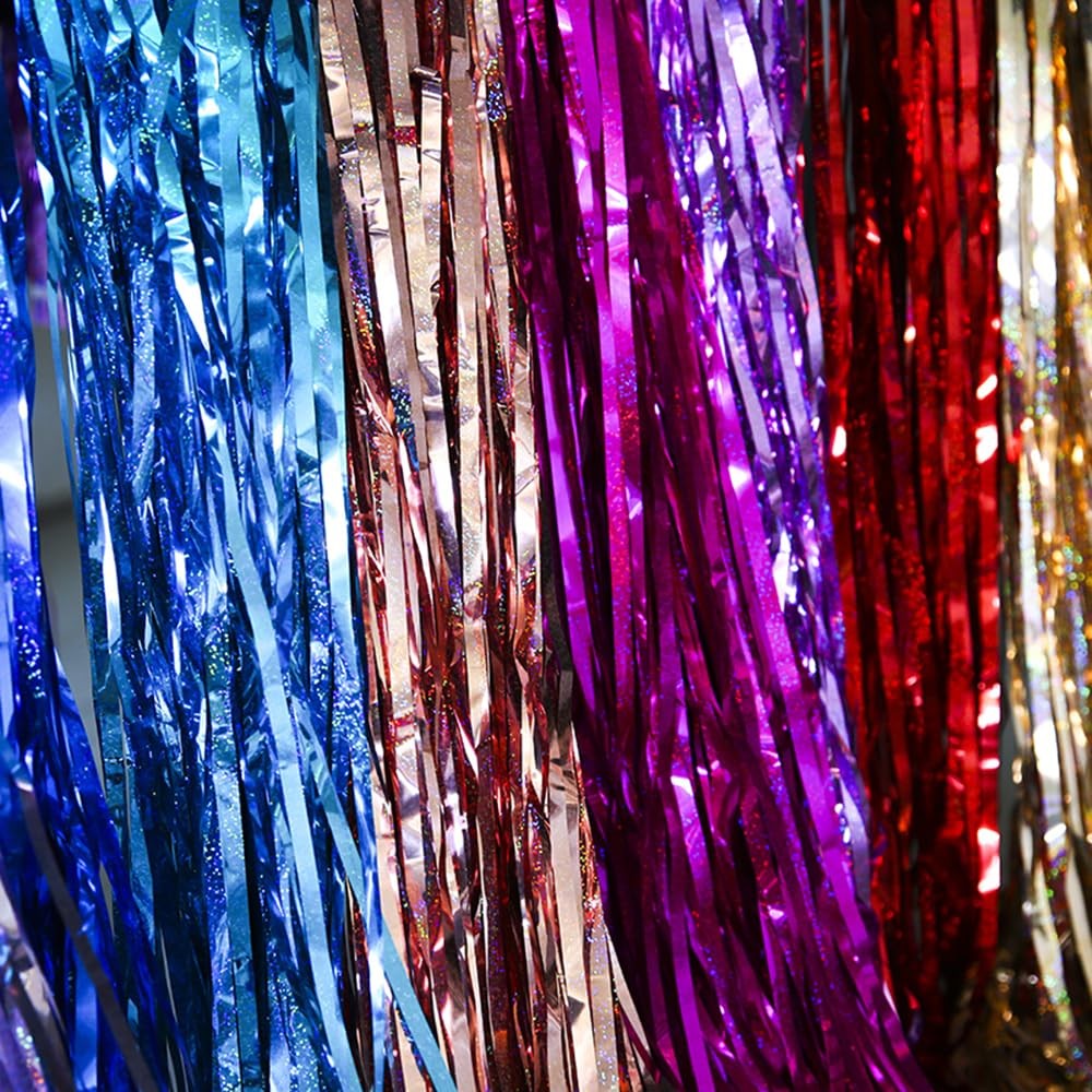 3.3×8.2FT Blue Foil Fringe Curtains Party Streamers Backdrop Decor 2 PCS
