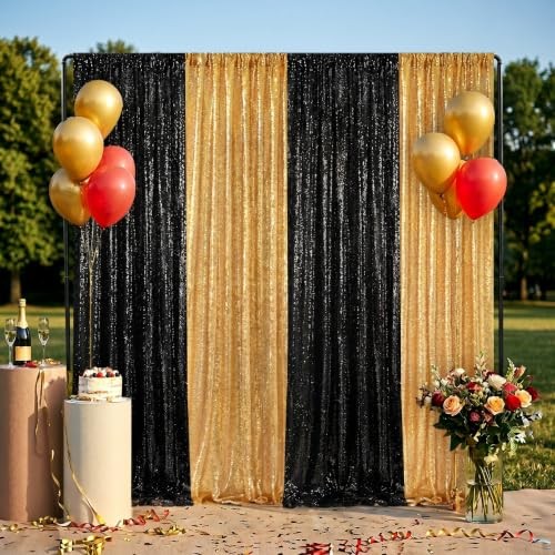 Backdrop Curtains for Parties 2 Panels 2ftx8ft Sequin 2 pcs-2ftx8ft Black