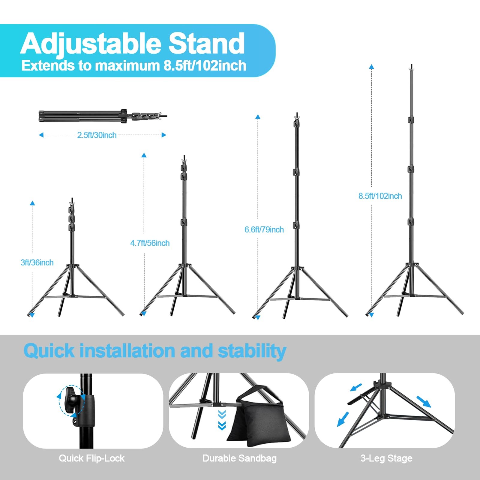 8.5 x 10ft Background System,Professional photo backdrop stand kit with 10 x …