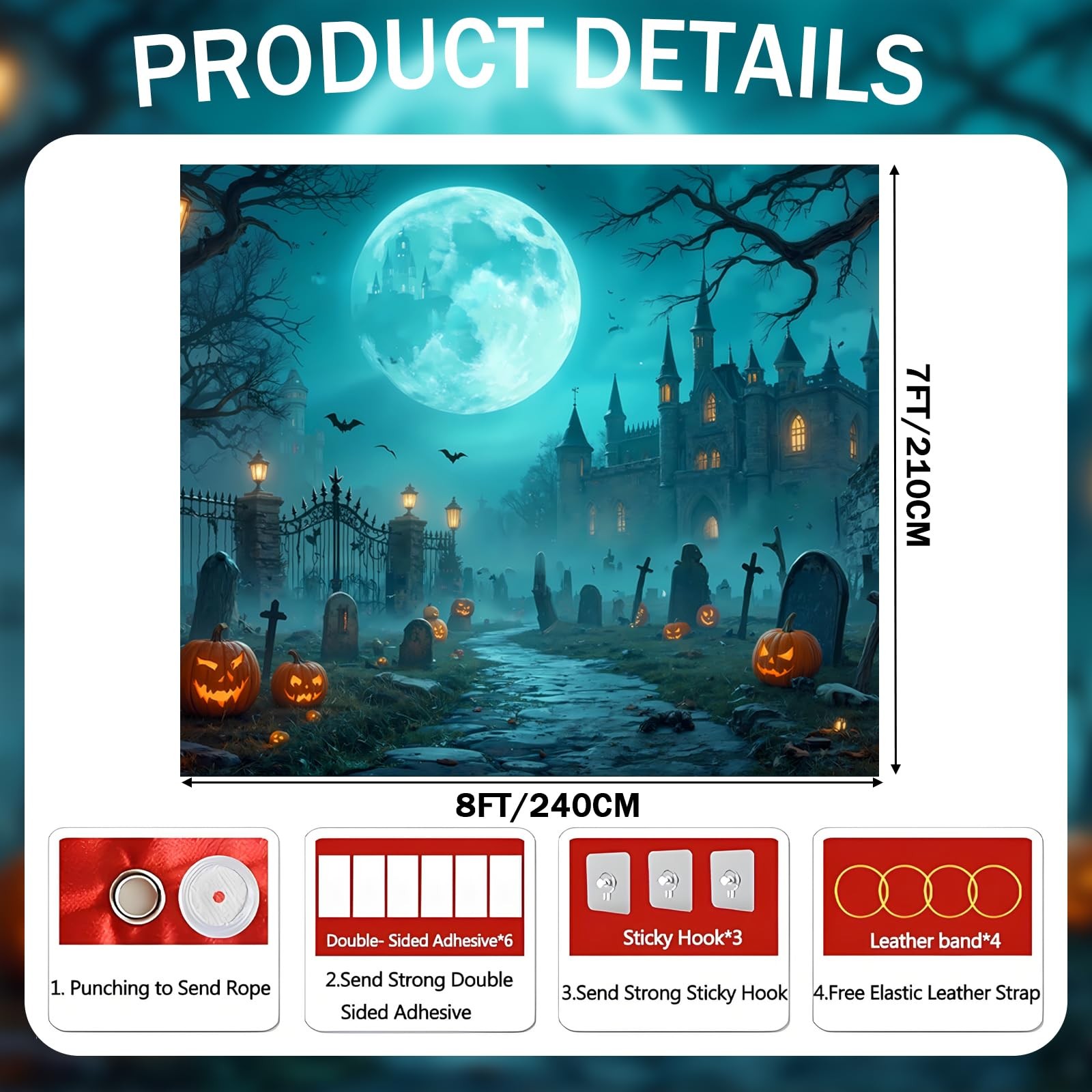Halloween Garage Door Cover Banner, 8 x 7FT Large Hanging Backdrop Door Cover…
