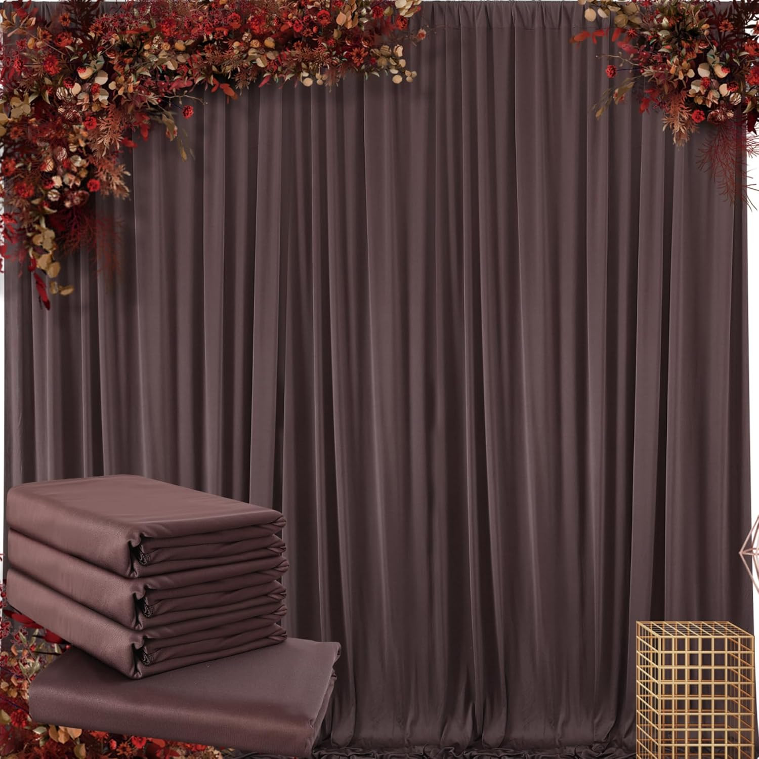 Wrinkle-Free Brown Backdrop Curtain for Weddings & Parties – 20ft x 10ft