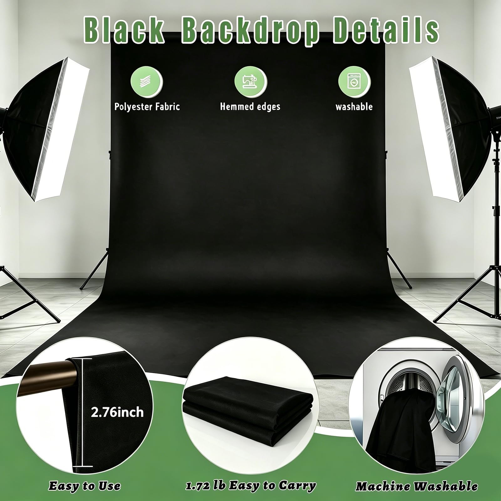 Black Photo Backdrop for Photoshoot, Photography 8×10 FT,