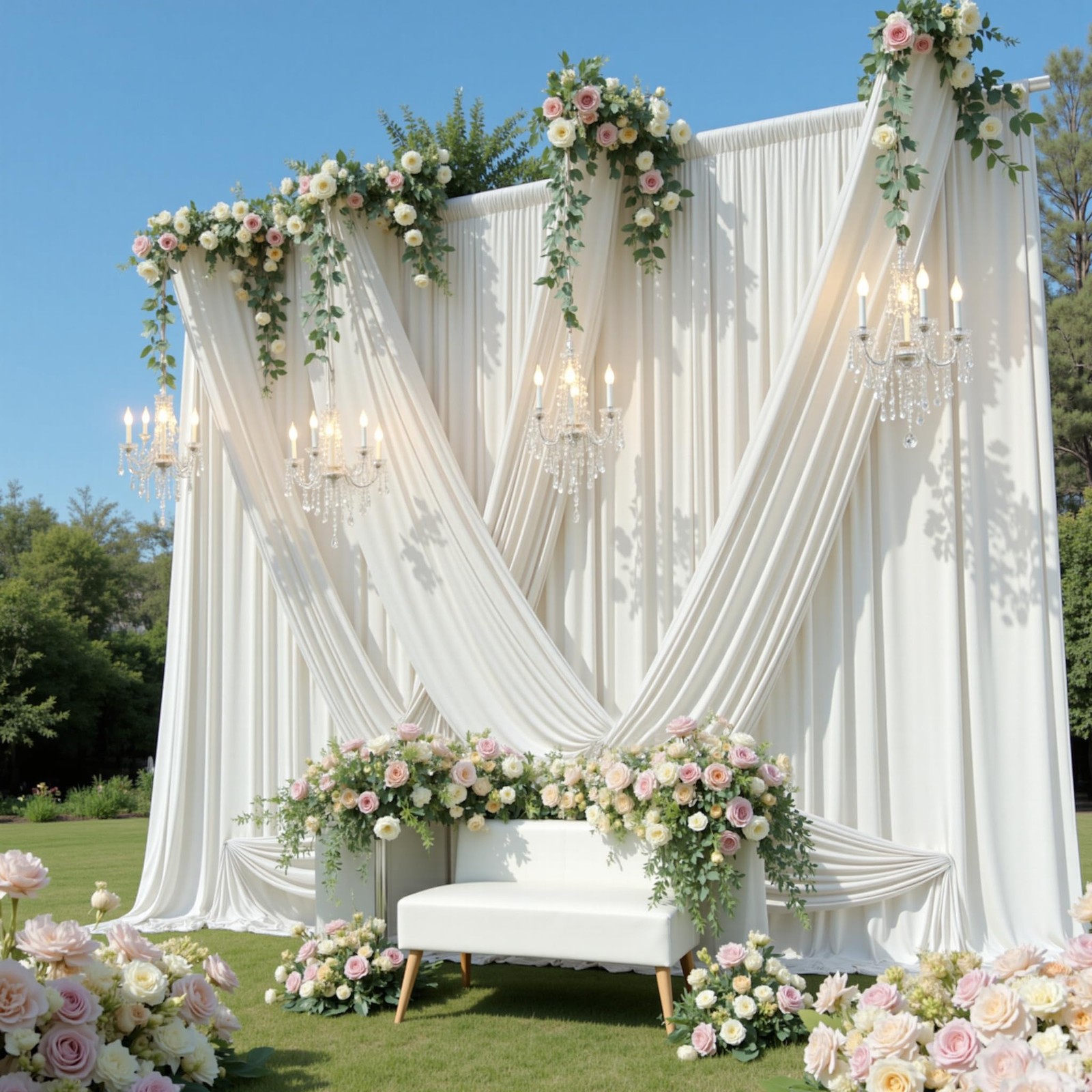 2 PCS 10x15FT Ivory Backdrop Curtain Wrinkle Free Polyester Photography Drape
