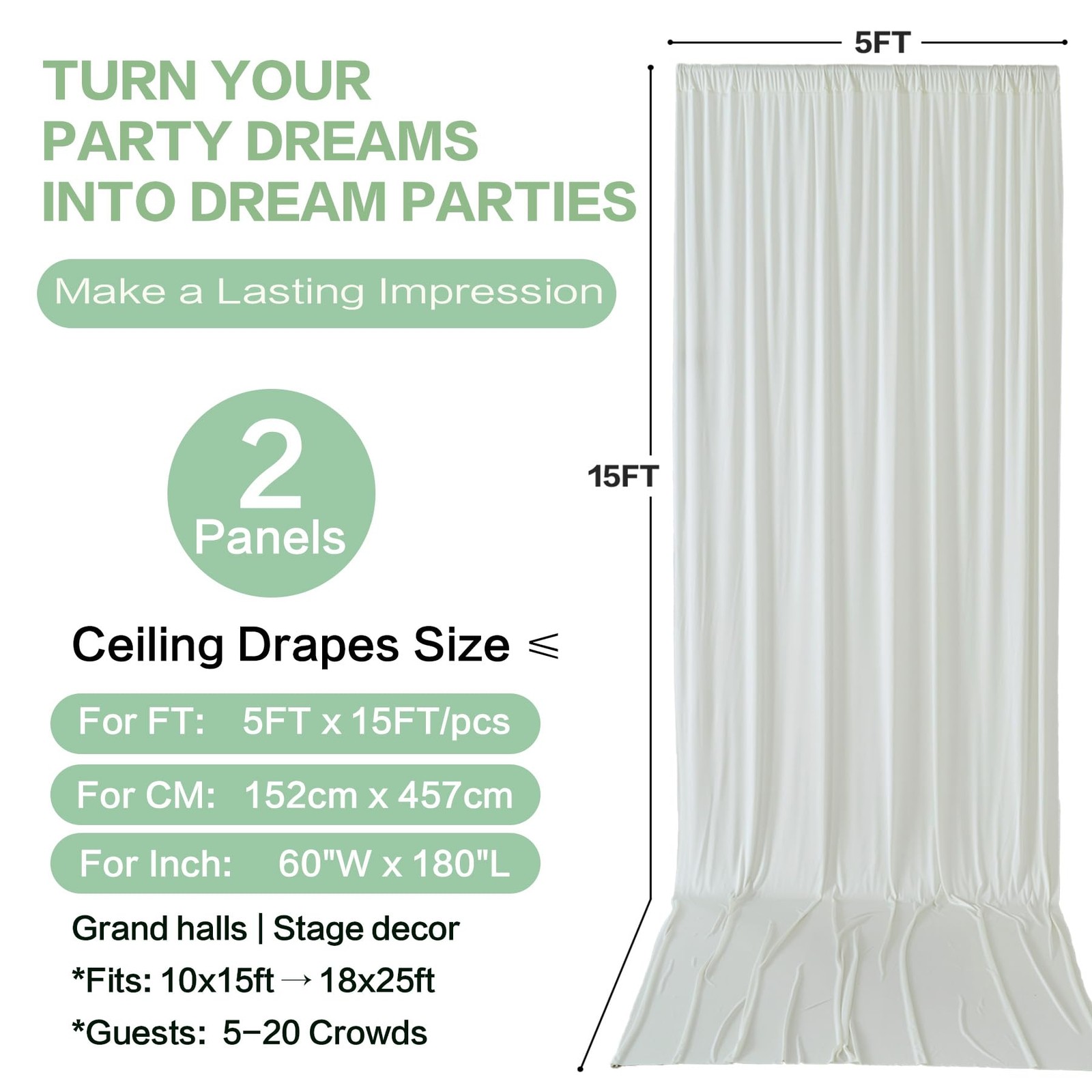 2 PCS 10x15FT Ivory Backdrop Curtain Wrinkle Free Polyester Photography Drape