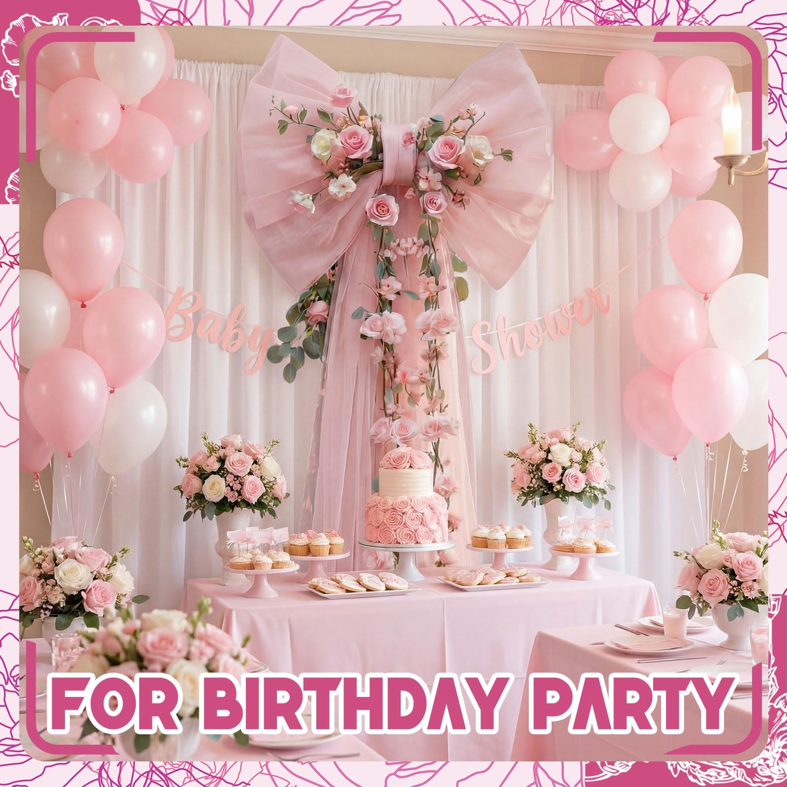 Pink Wedding Giant Big Bow Room Wall Seasonal Backdrop Decor 32x20x67 Inch