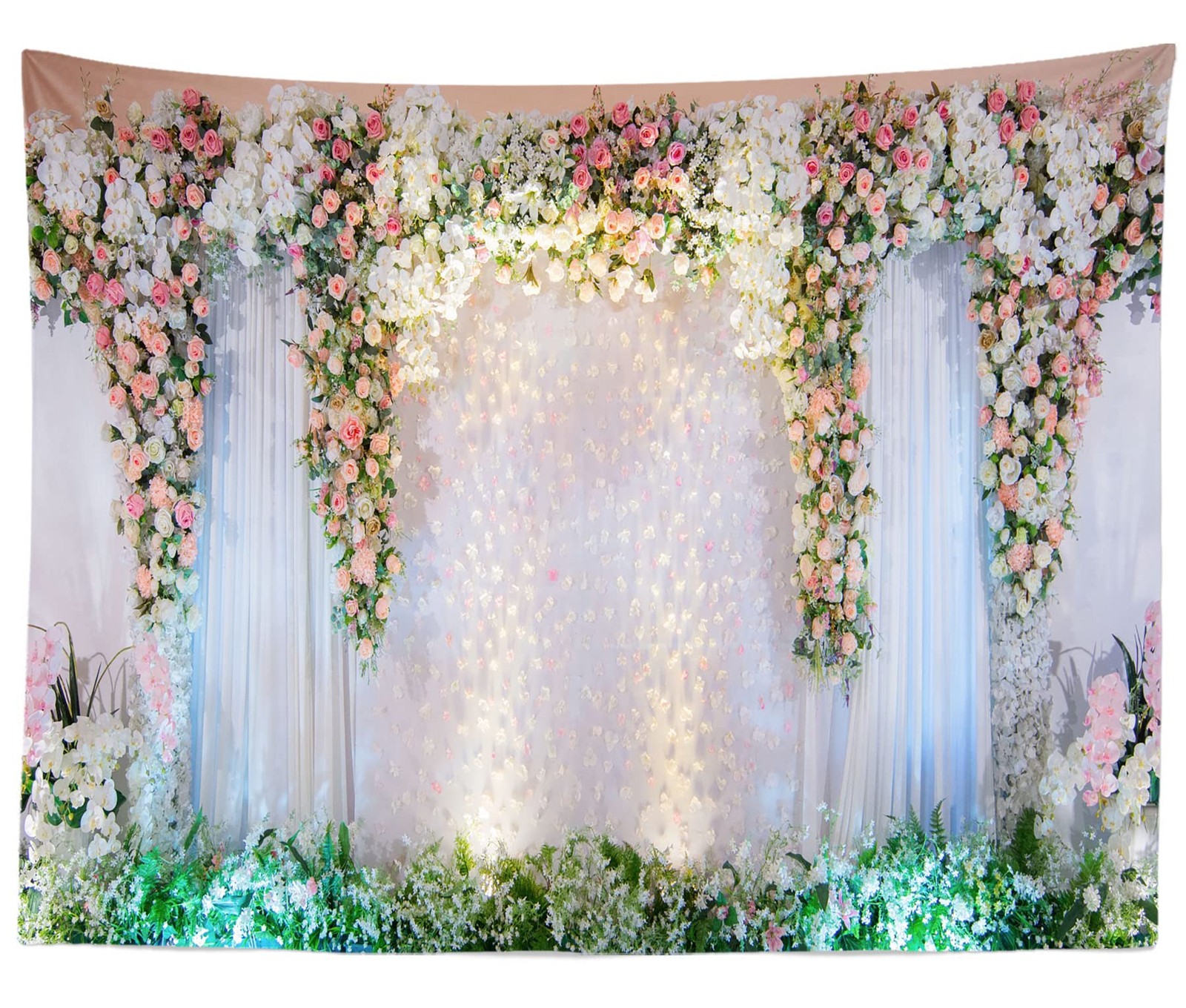 Wedding Floral Photography Backdrop White Curtain Pink Rose Flowers Wall