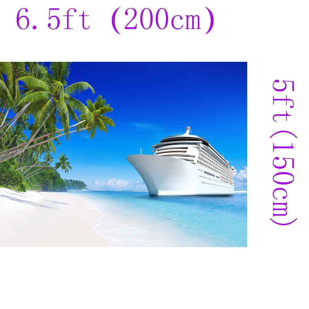6.5x5Ft Ocean Sea Beach Coconut Tree Cruise Ship Yacht Backdrop Photography 12