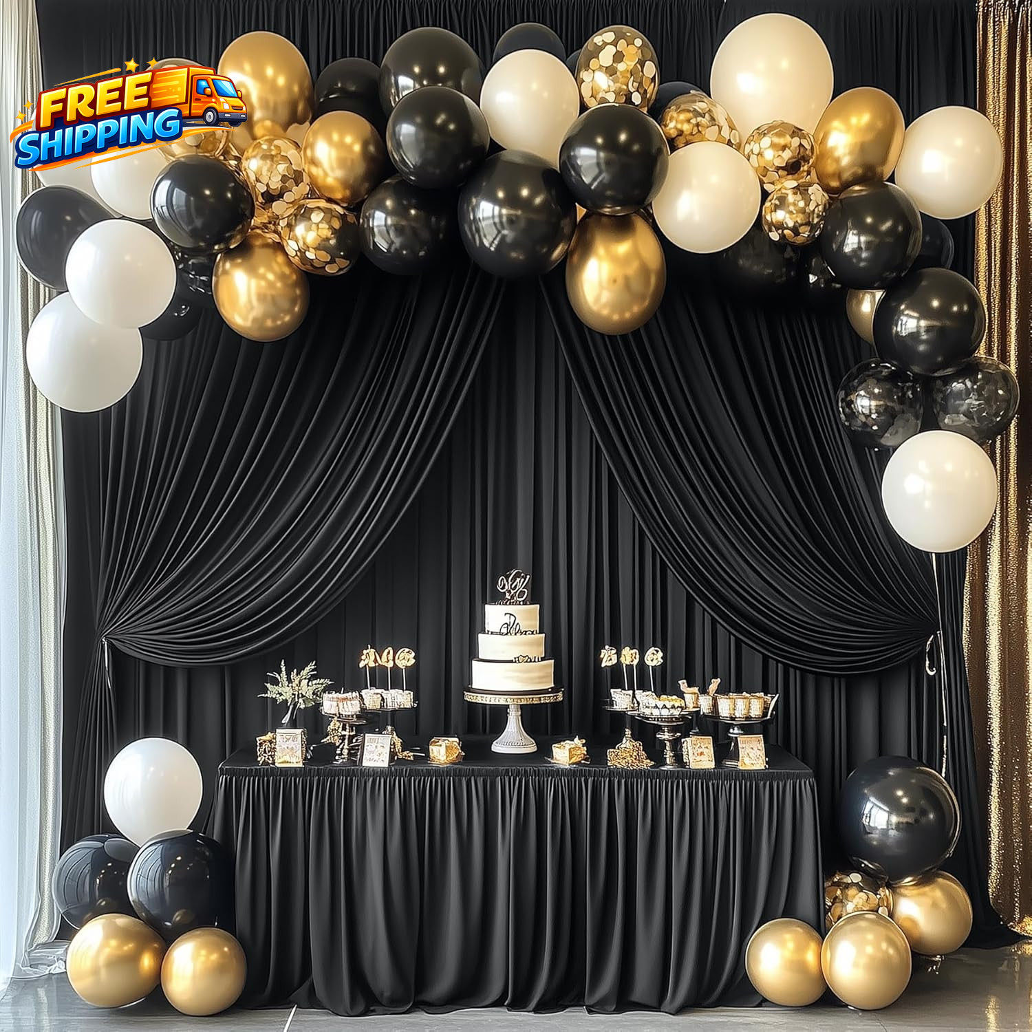 30Ft X 10Ft Wrinkle Free Black Backdrop Curtain for Parties 6 Panels 5X10Ft